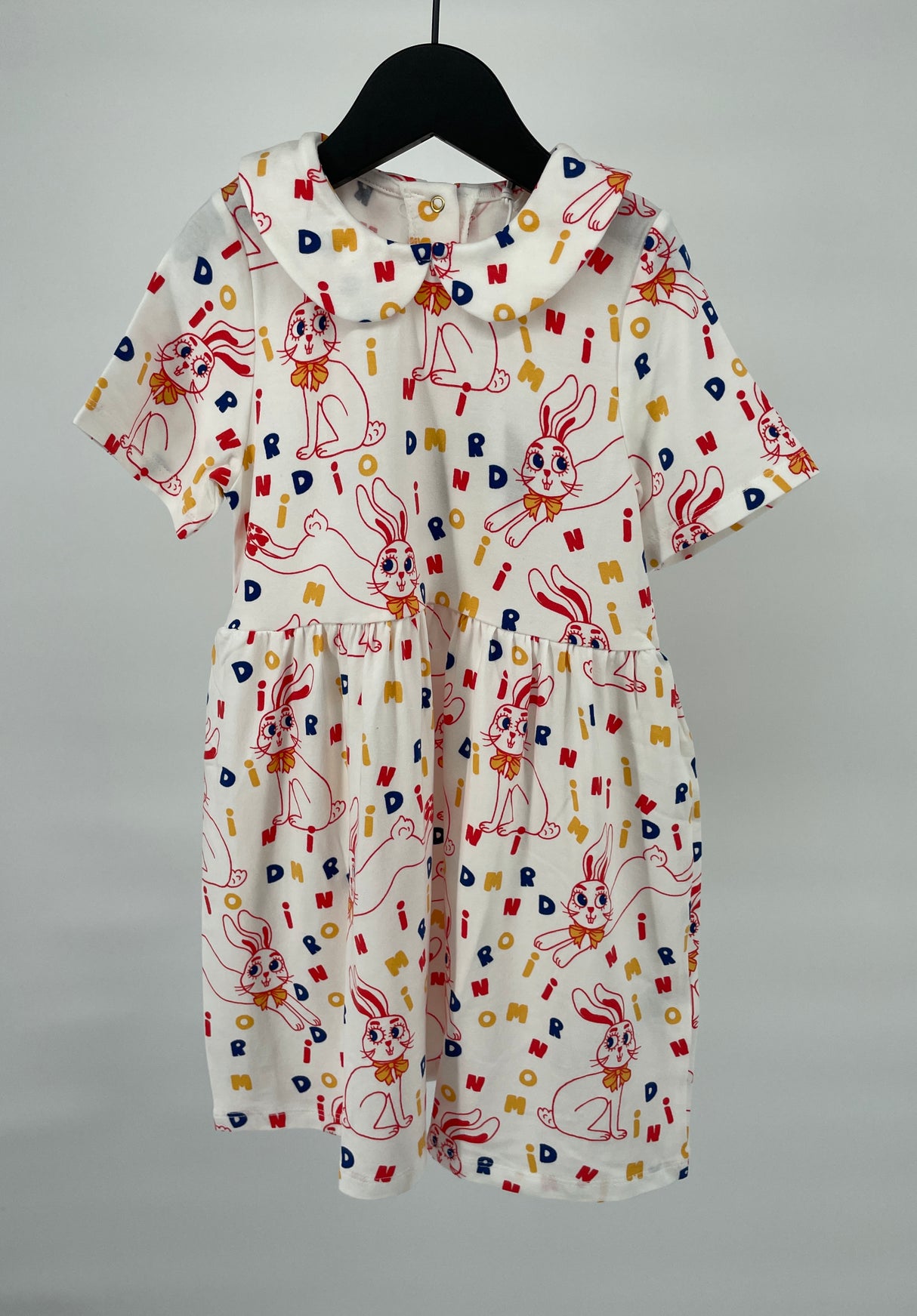 Jurk Korte Mouw Beige Konijnen Print Maat 92 / 98