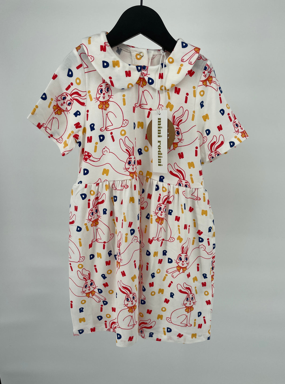 Jurk Korte Mouw Beige Konijnen Print Maat 92 / 98