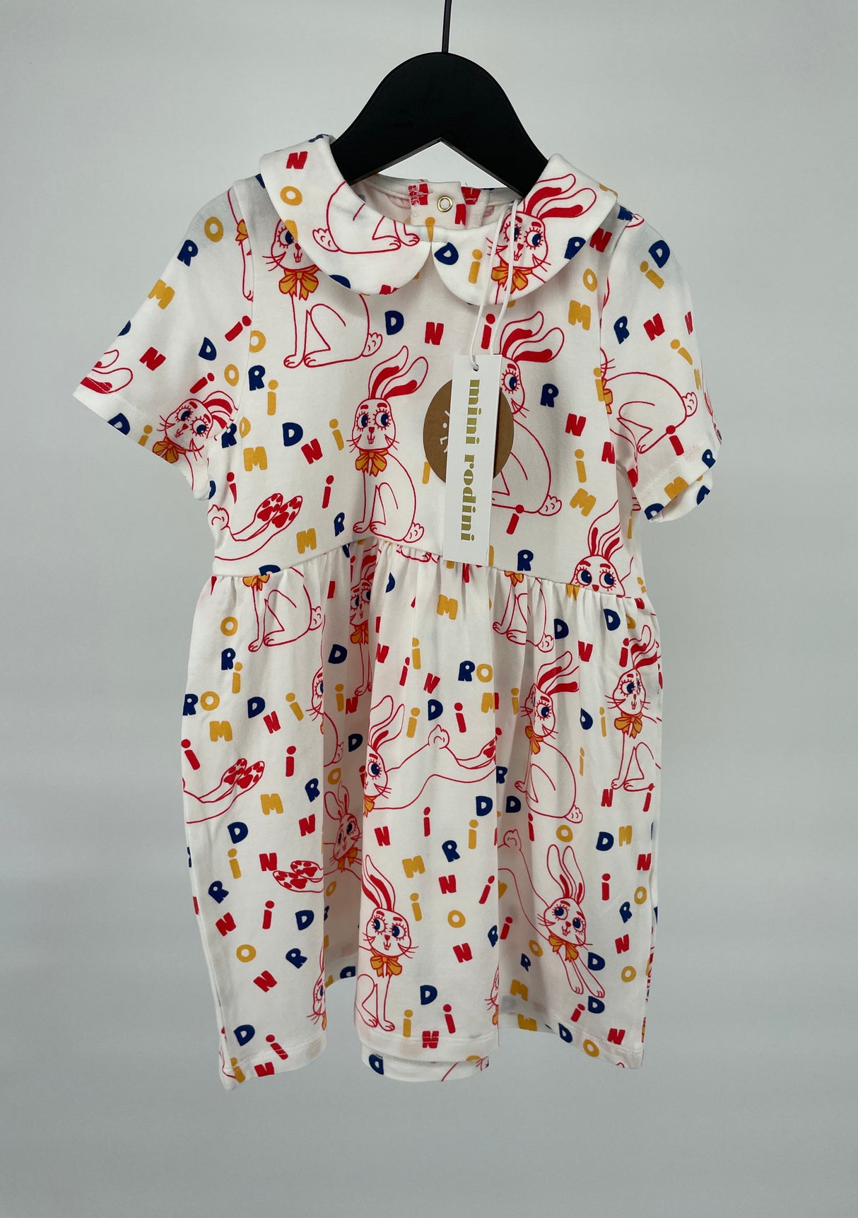 Jurk Korte Mouw Beige Konijnen Print Maat 92 / 98