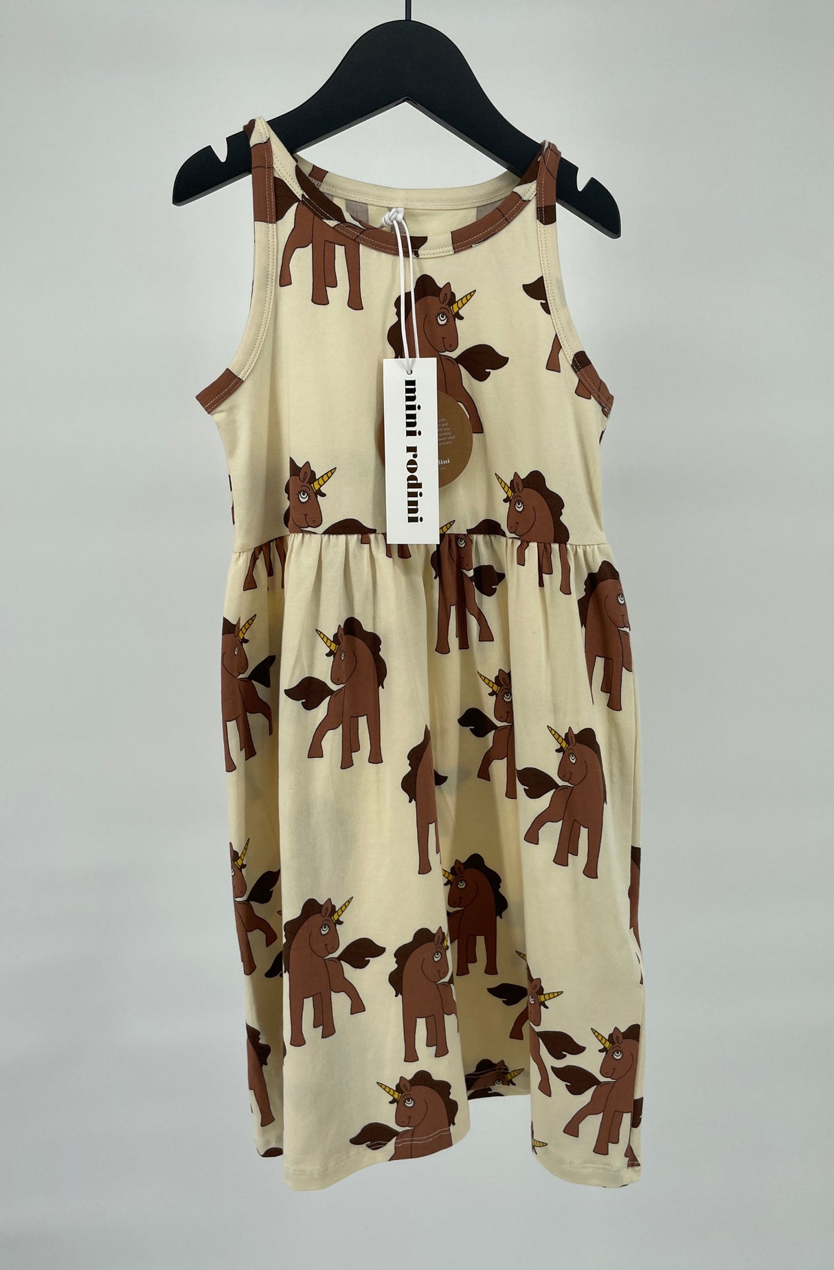 Jurk Beige Mouwloos Unicorn Print Maat 92 / 98