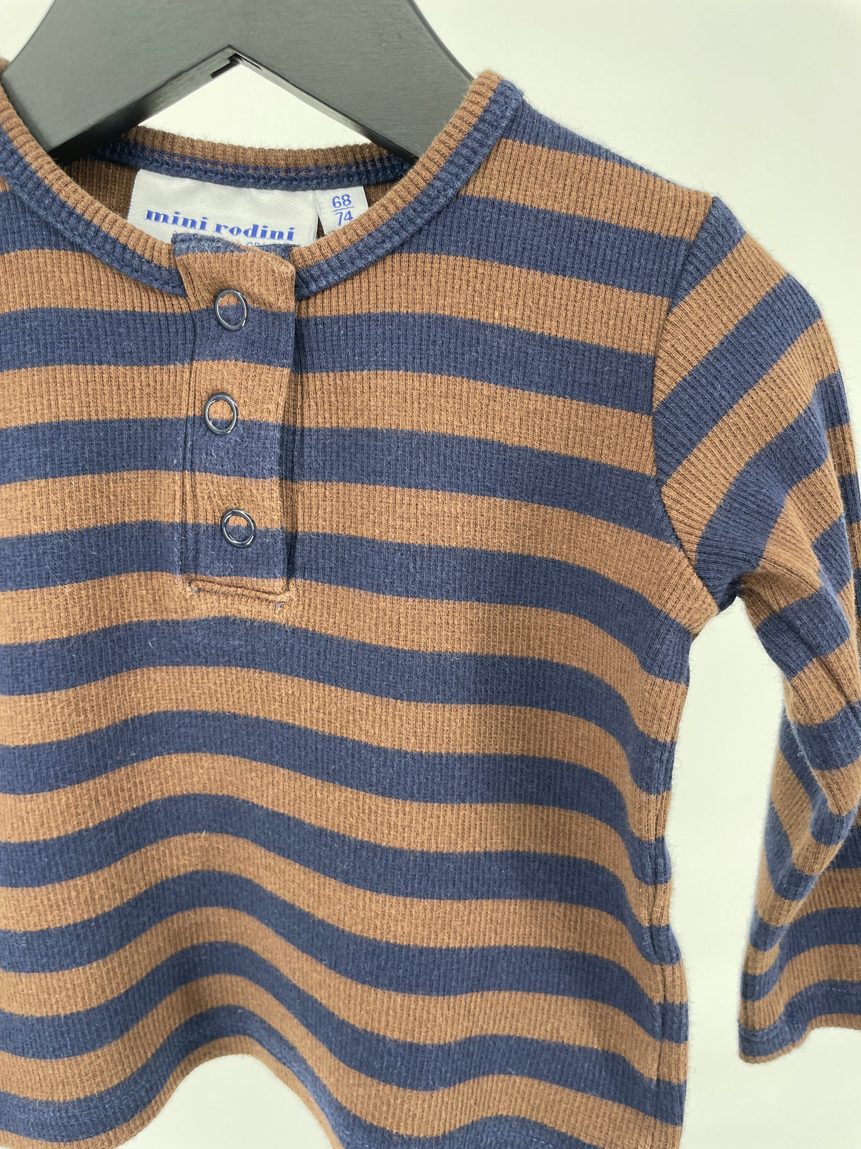 Longsleeve Rib Bruin Donkerblauw Maat 68 / 74