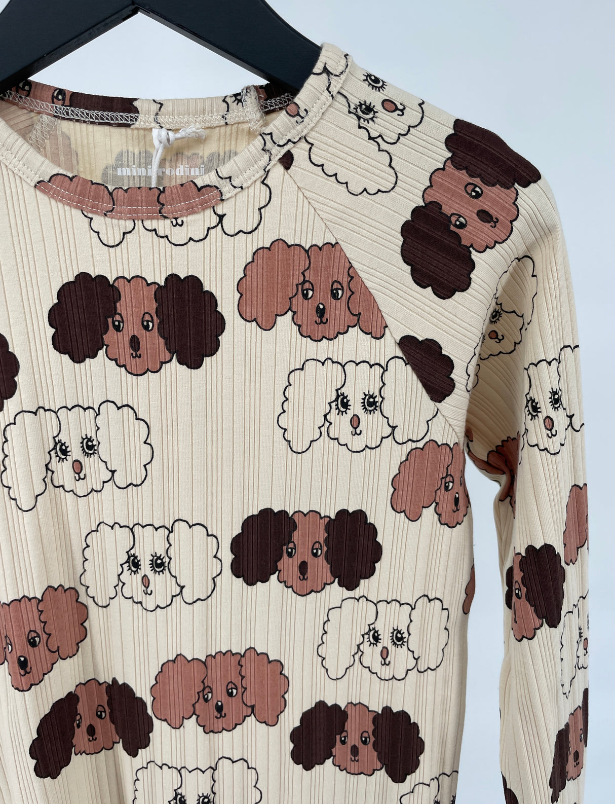 Longsleeve Beige Bruin Hondjes Print Maat 128 / 134