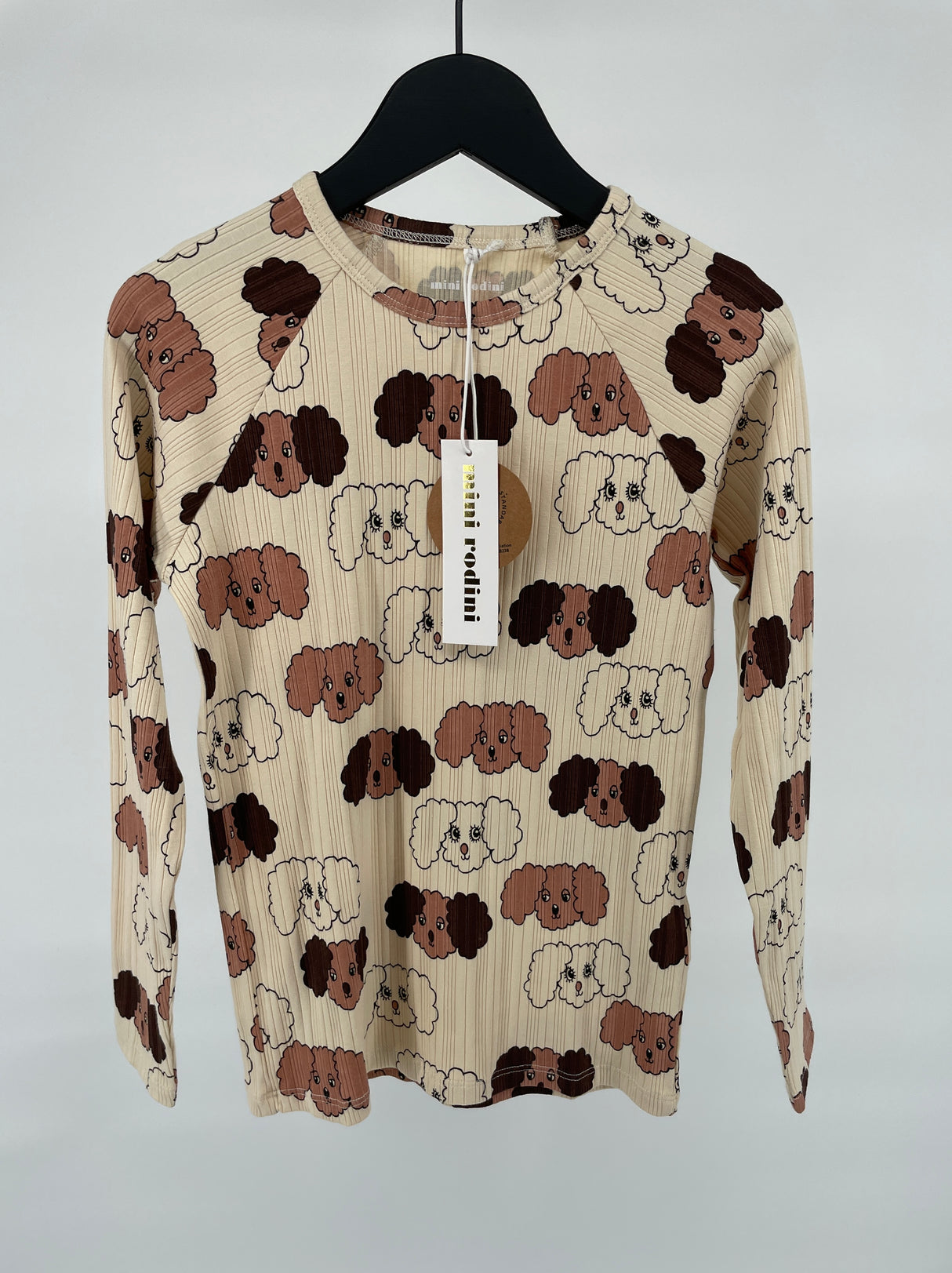 Longsleeve Beige Bruin Hondjes Print Maat 128 / 134