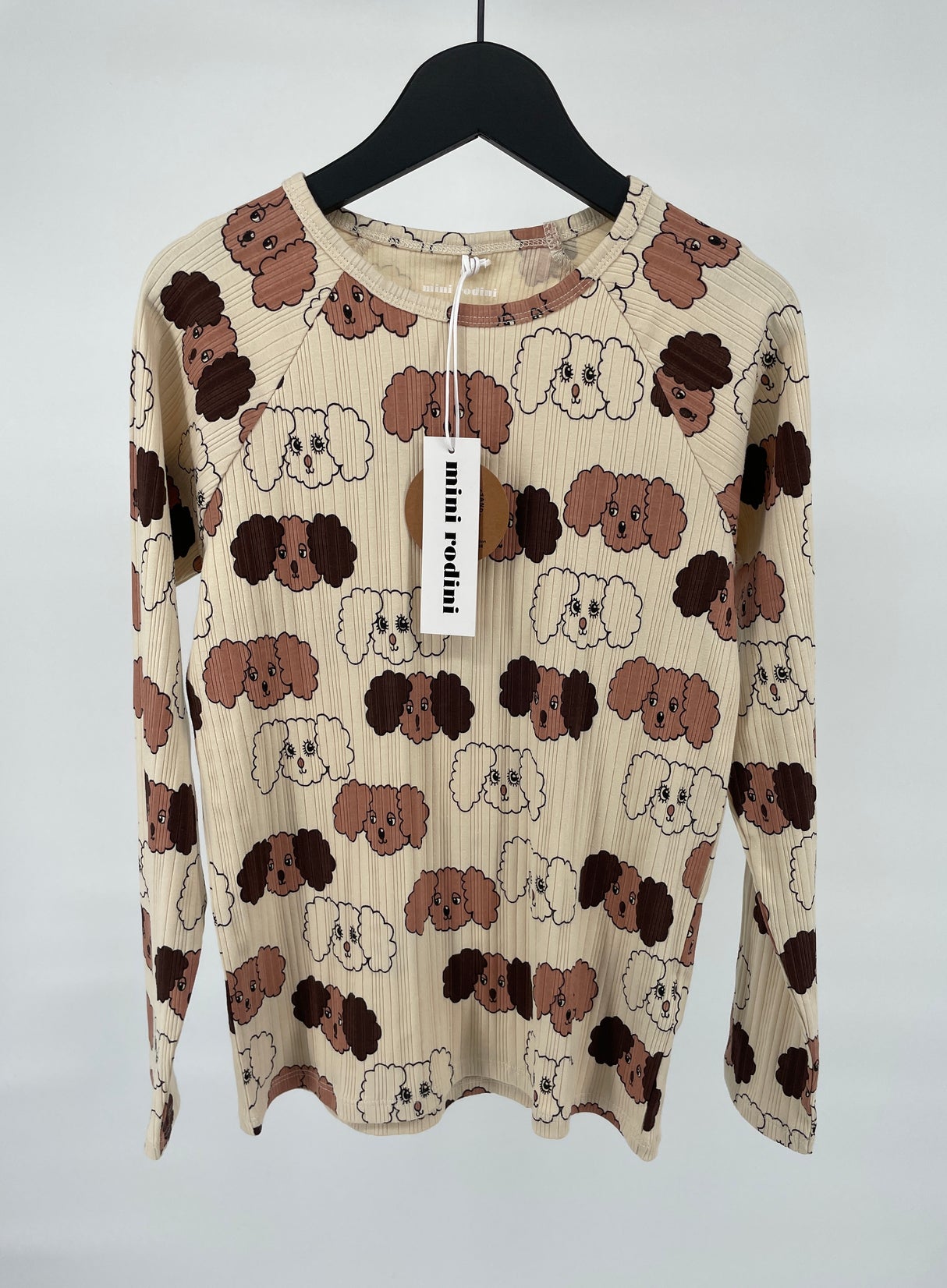 Longsleeve Beige Bruin Hondjes Print Maat 128 / 134