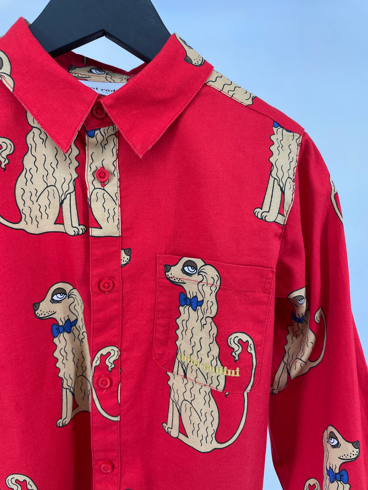 Overhemd Rood Hondjes Strik Maat 128 / 134