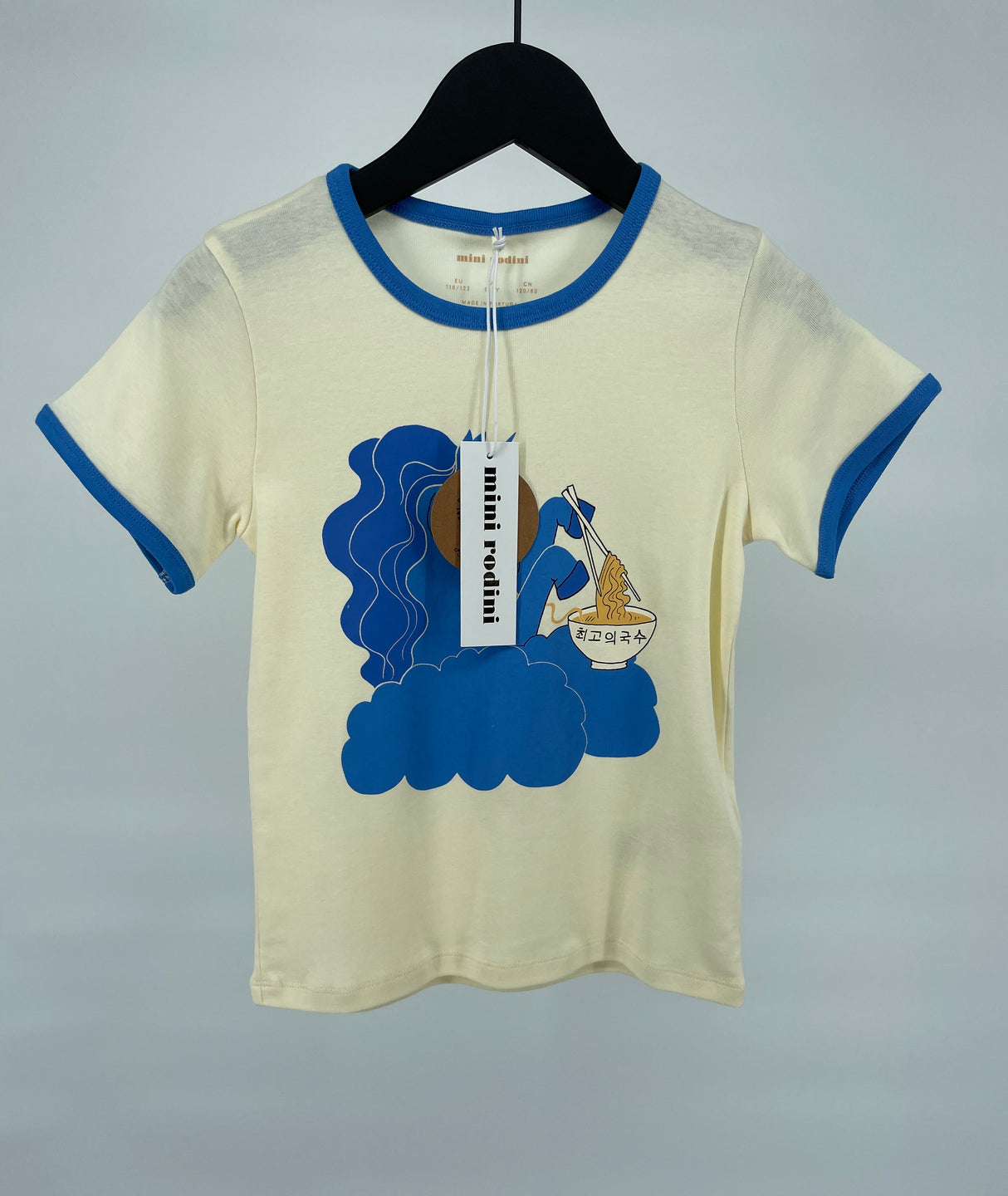 T-shirt Beige Blauw Unicorn Noodles Maat 128 / 134