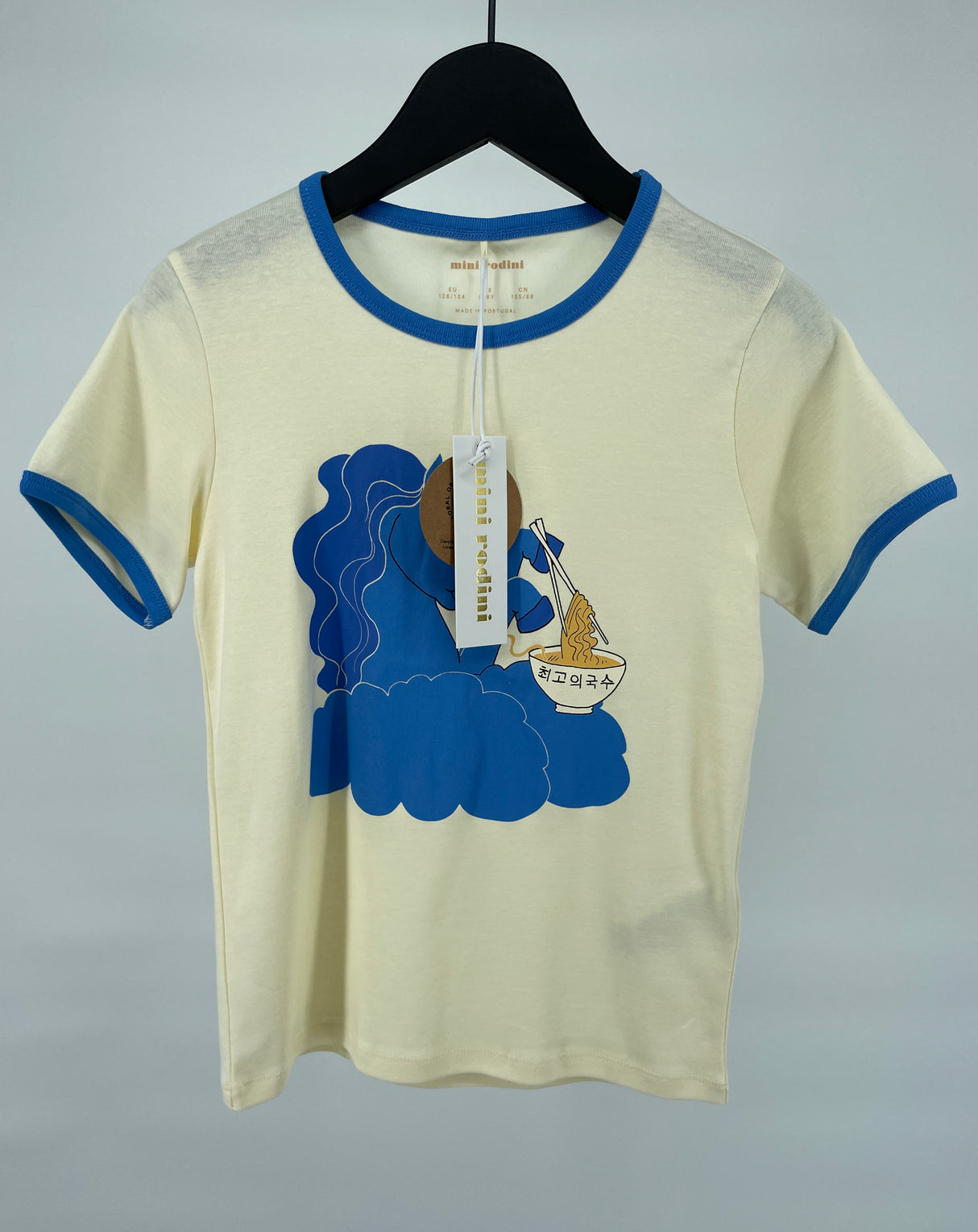 T-shirt Beige Blauw Unicorn Noodles Maat 128 / 134