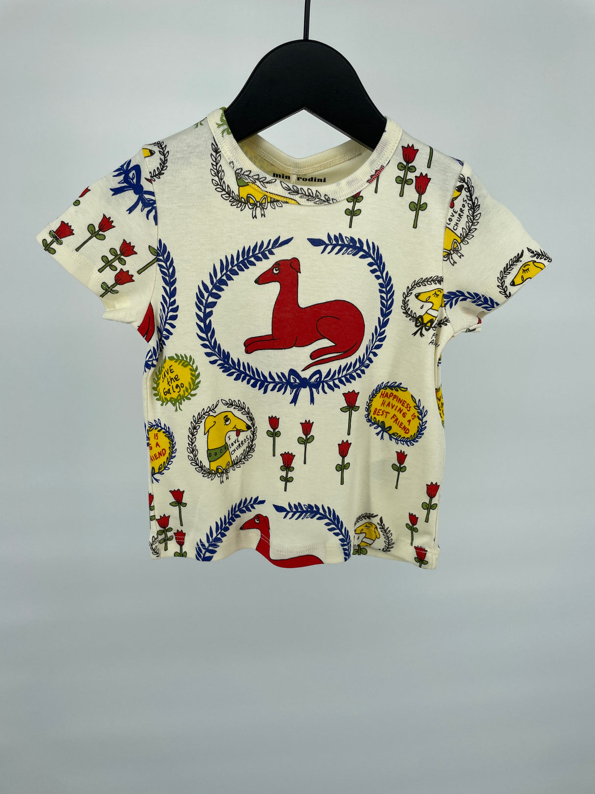 T-shirt Beige Honden Print Maat 80 / 86