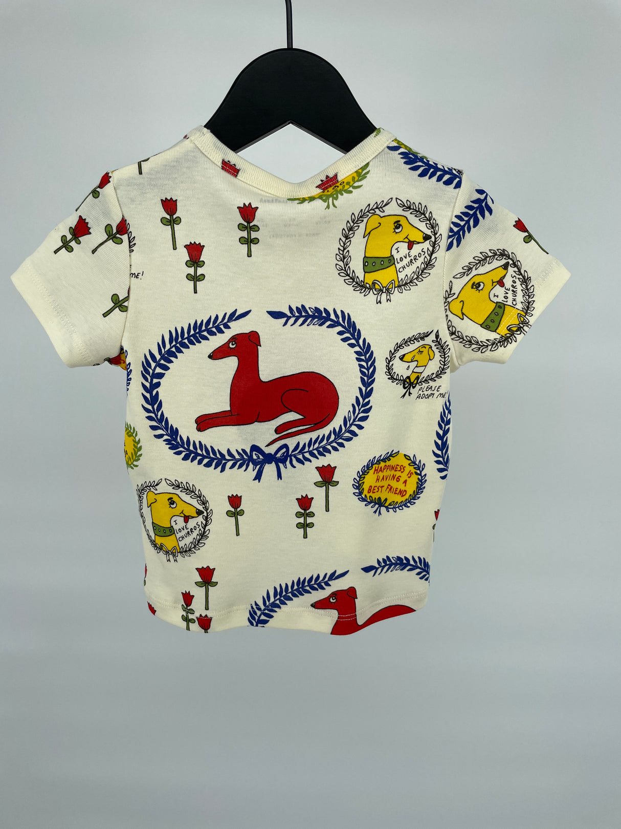 T-shirt Beige Honden Print Maat 80 / 86