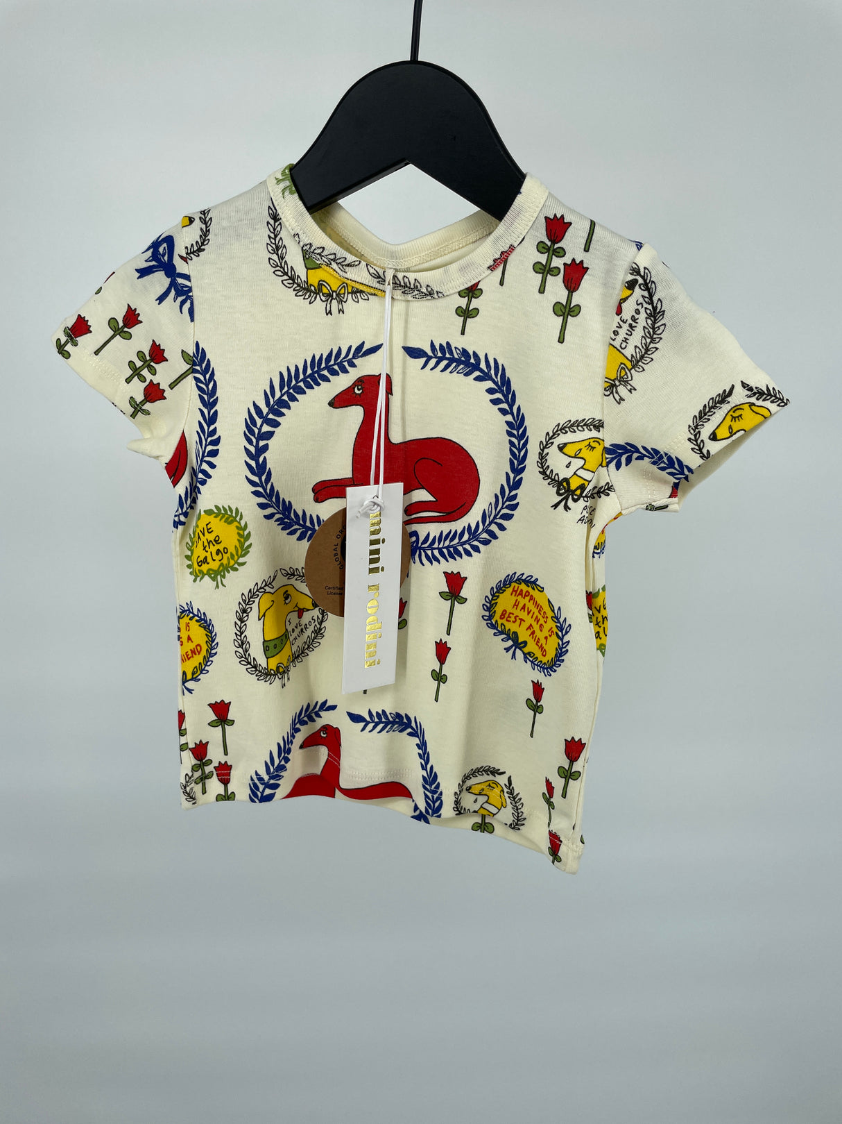 T-shirt Beige Honden Print Maat 80 / 86