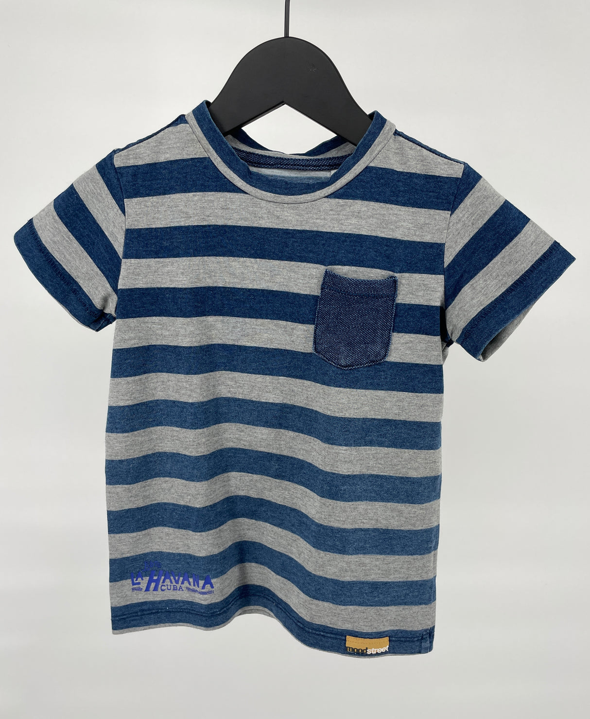 T-shirt Donkerblauw Grijs Gestreept Maat 104