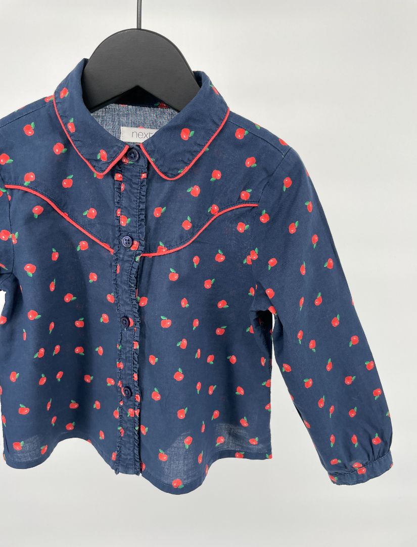 Blouse Donkerblauw Appeltjes Maat 80 / 86