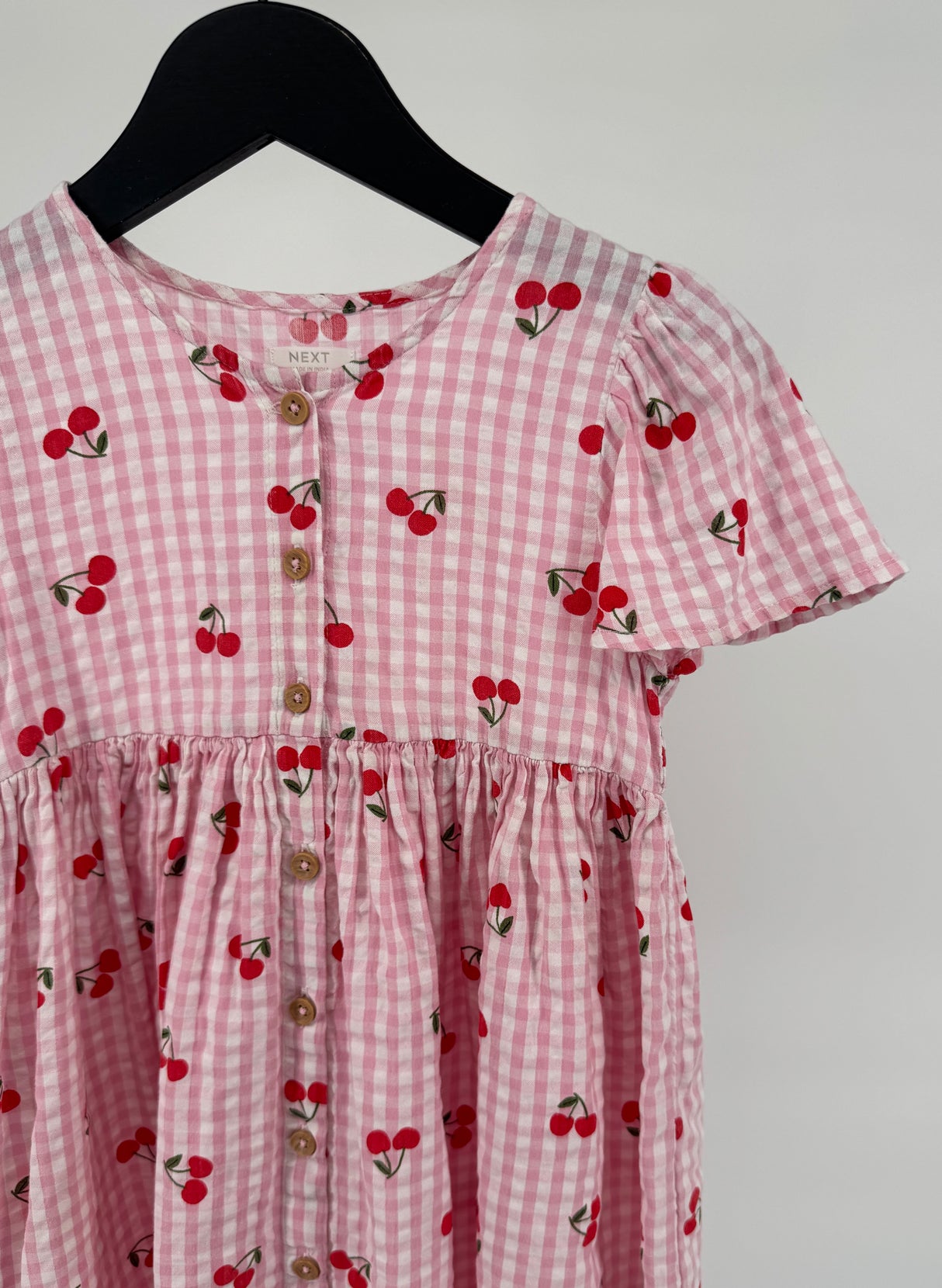 Jurk Korte Mouw Roze Geblokt Kersen Maat 116