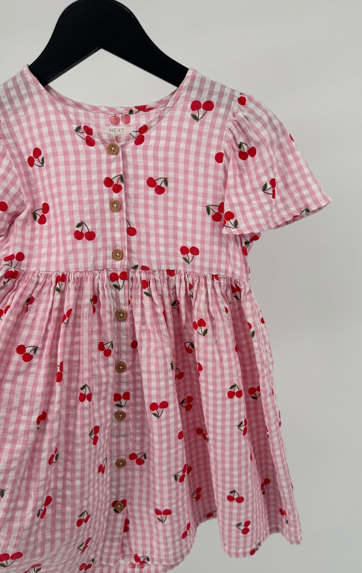 Jurk Korte Mouw Roze Geblokt Kersen Maat 116