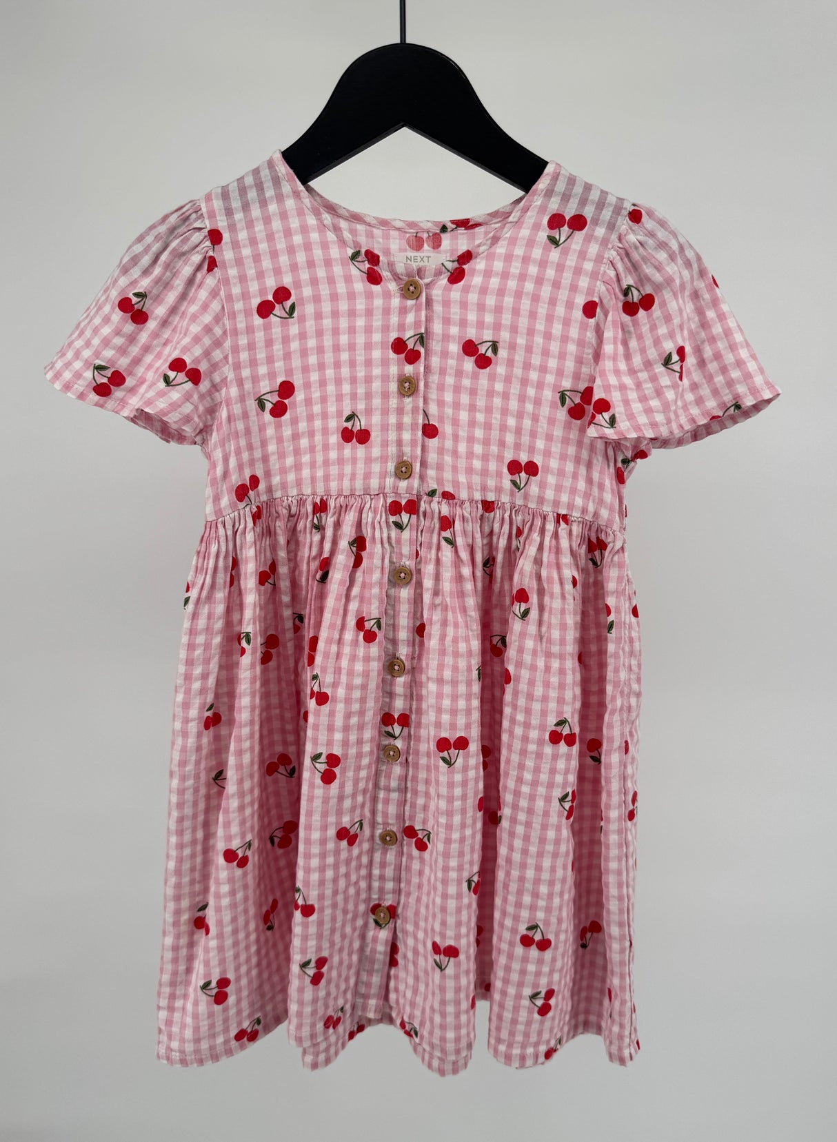 Jurk Korte Mouw Roze Geblokt Kersen Maat 116