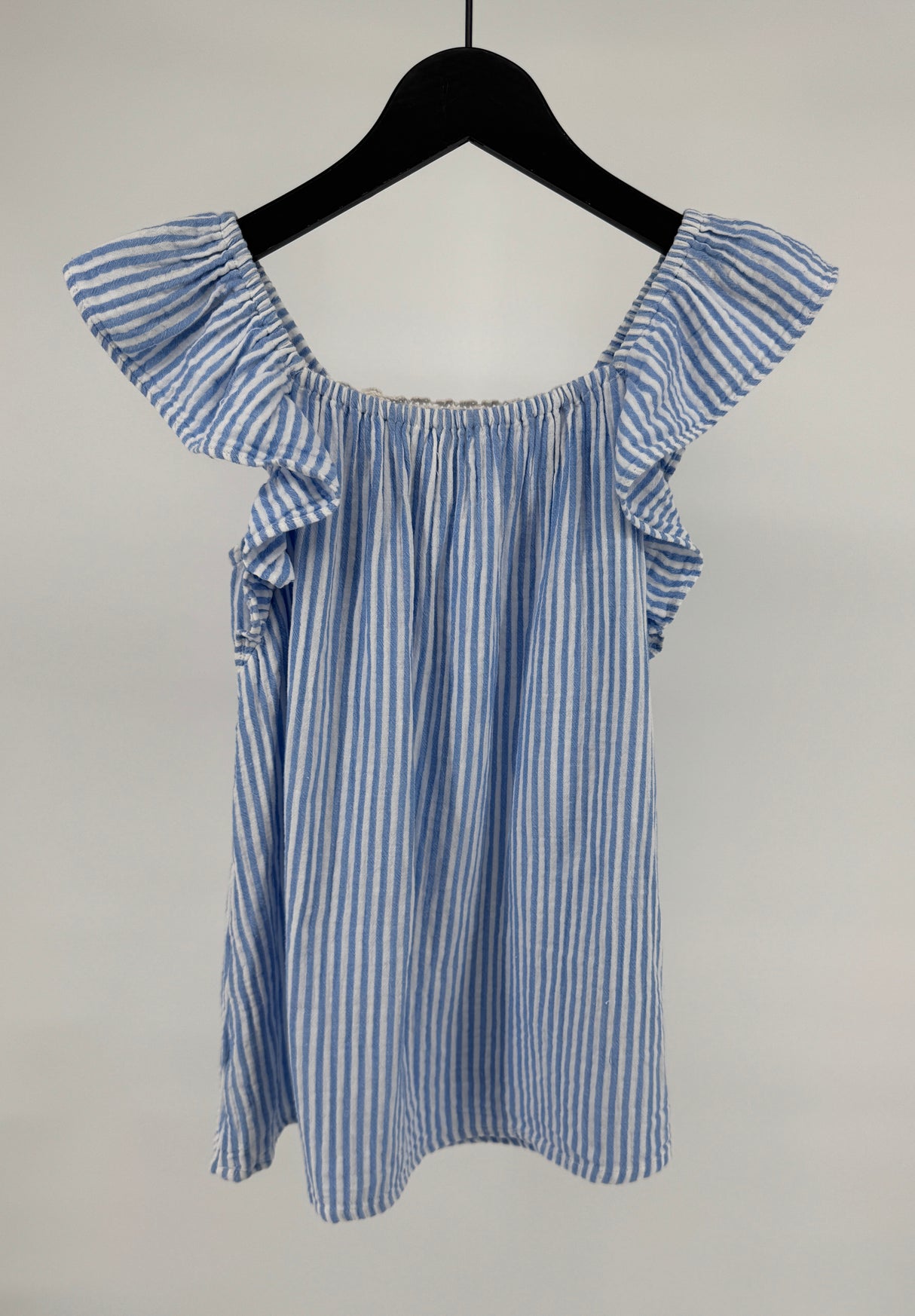 Jurk Blauw Wit Gestreept Mouwloos Roesjes Maat 110