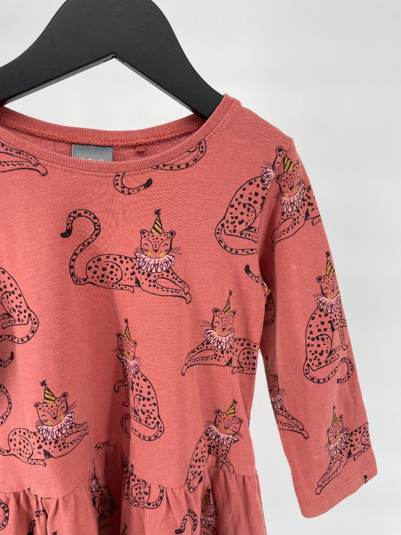 Jurk Rood Bruin Tijgers Feestmuts Maat 80 / 86