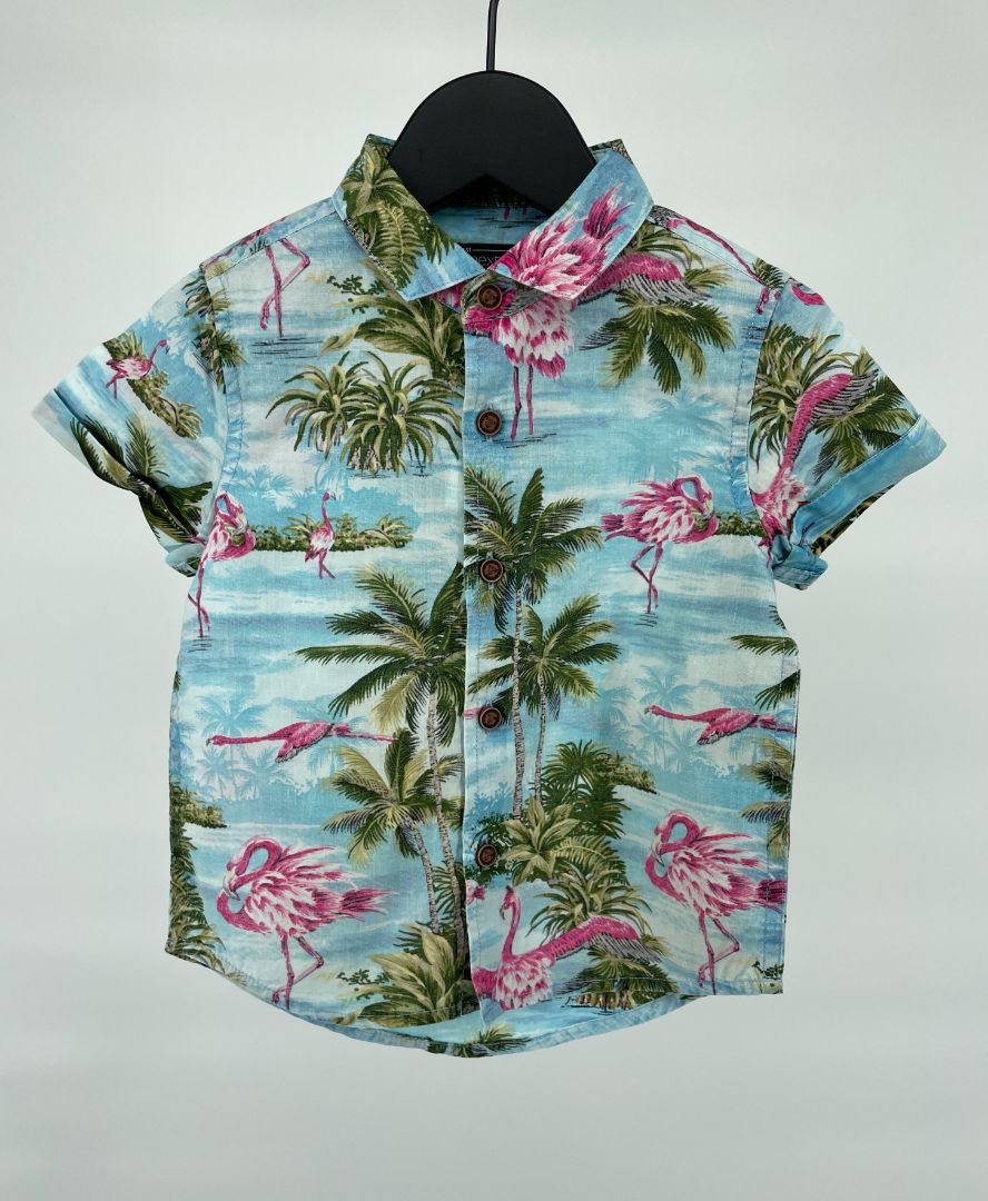 Overhemd Korte Mouw Flamingo Print Maat 80 / 86