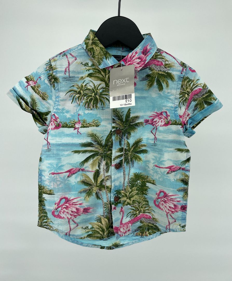 Overhemd Korte Mouw Flamingo Print Maat 80 / 86
