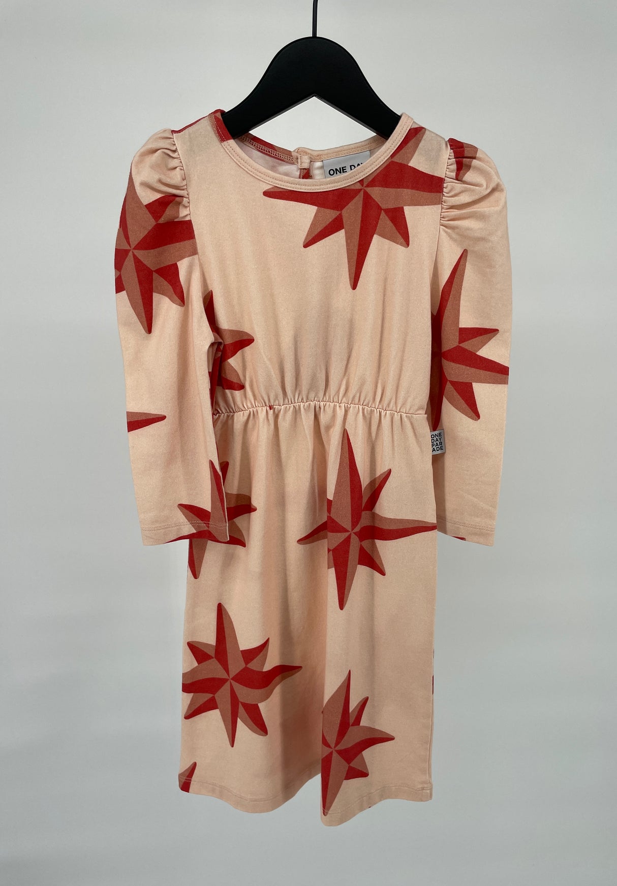 Jurk Roze Rood Sterren Pofmouw Maat 86 / 92