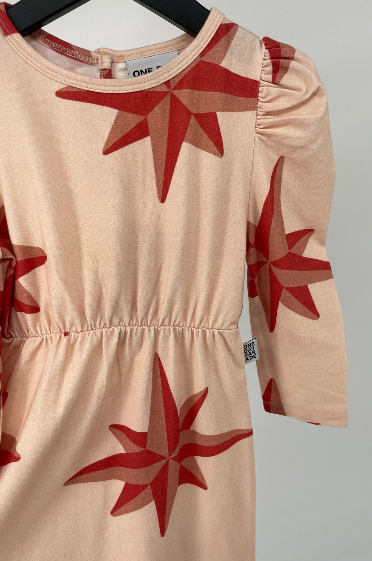 Jurk Roze Rood Sterren Pofmouw Maat 86 / 92