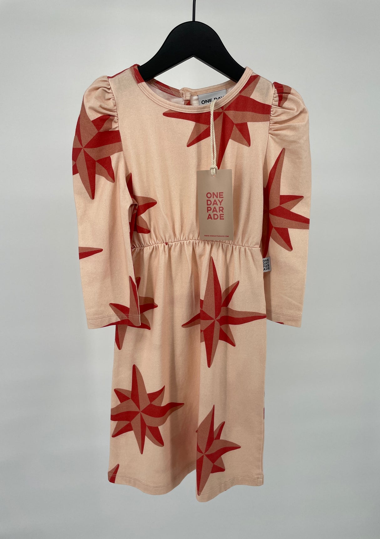 Jurk Roze Rood Sterren Pofmouw Maat 86 / 92