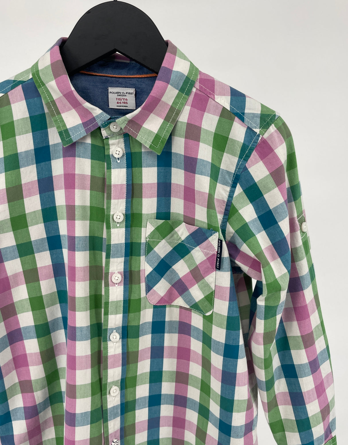 Overhemd Groen Roze Blauw Geblokt Maat 110 / 116