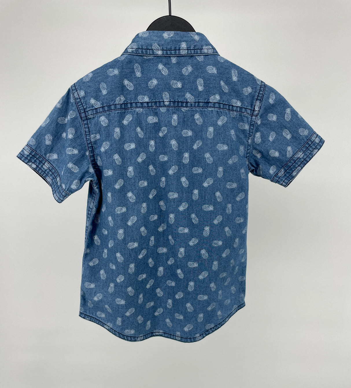 Overhemd Korte Mouw Blauw Denim Ananas Print Maat 98 / 104