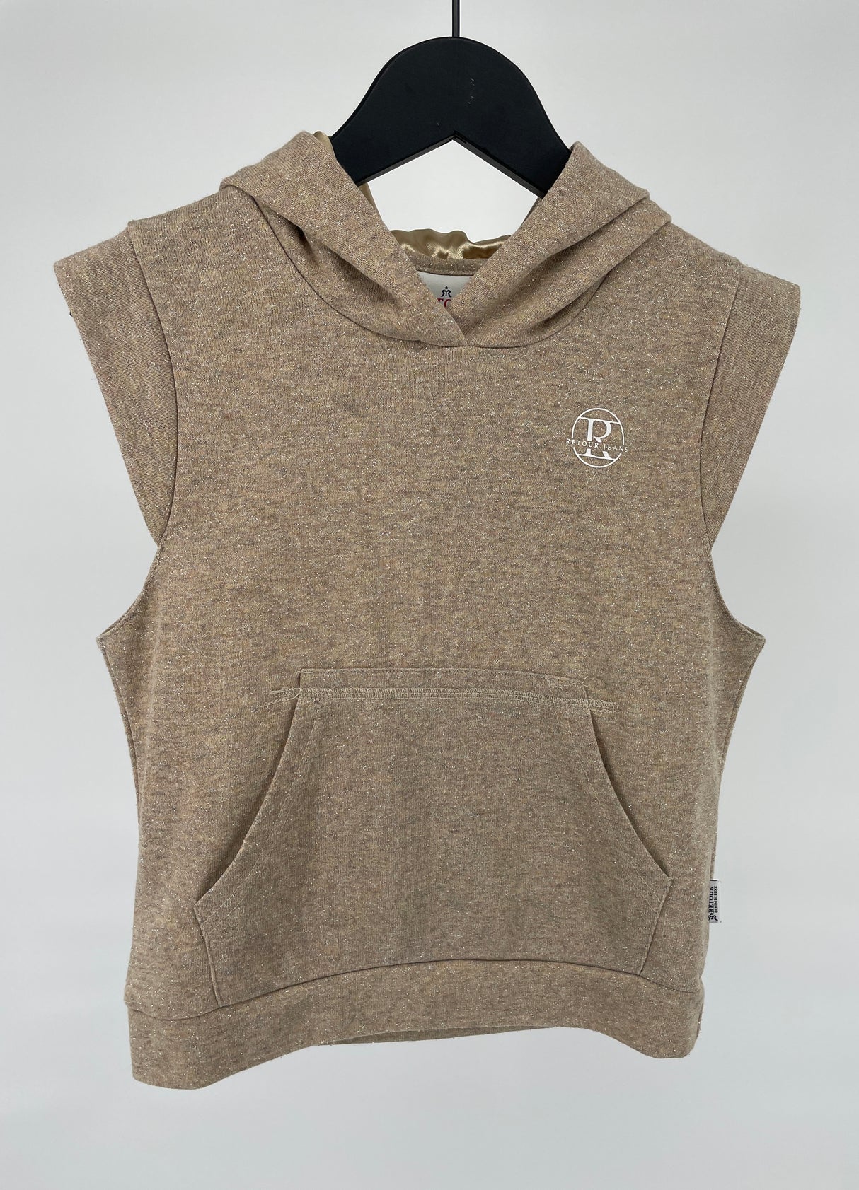 Hoodie Mouwloos Beige Glitter Maat 134 / 140