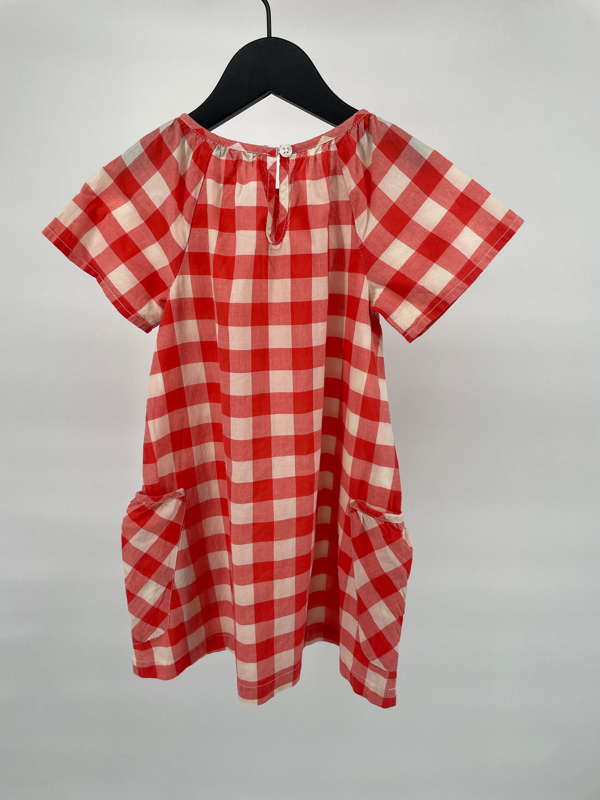 Jurkje Korte Mouw Rood Beige Geblokt Maat 98 / 104