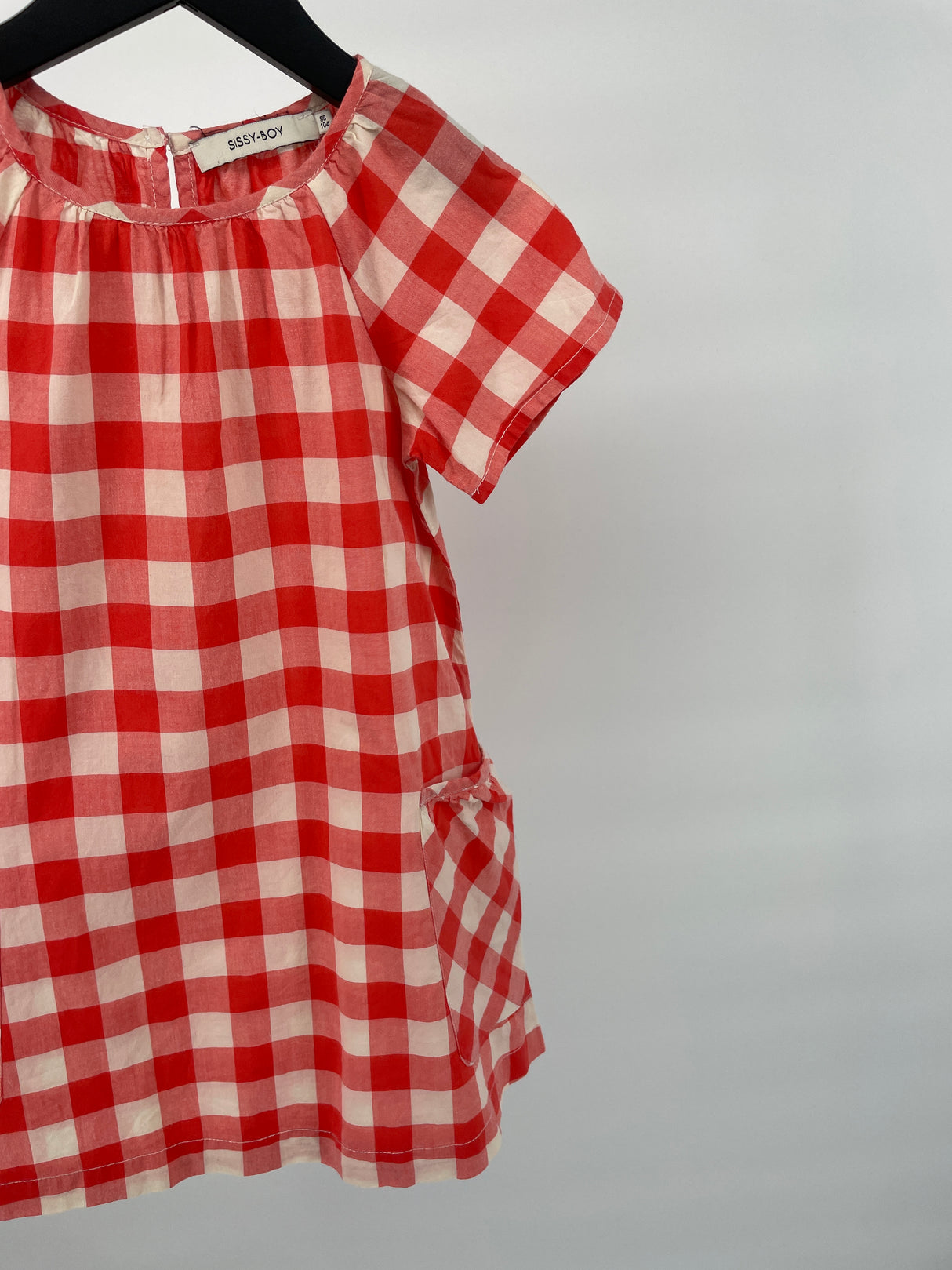 Jurkje Korte Mouw Rood Beige Geblokt Maat 98 / 104