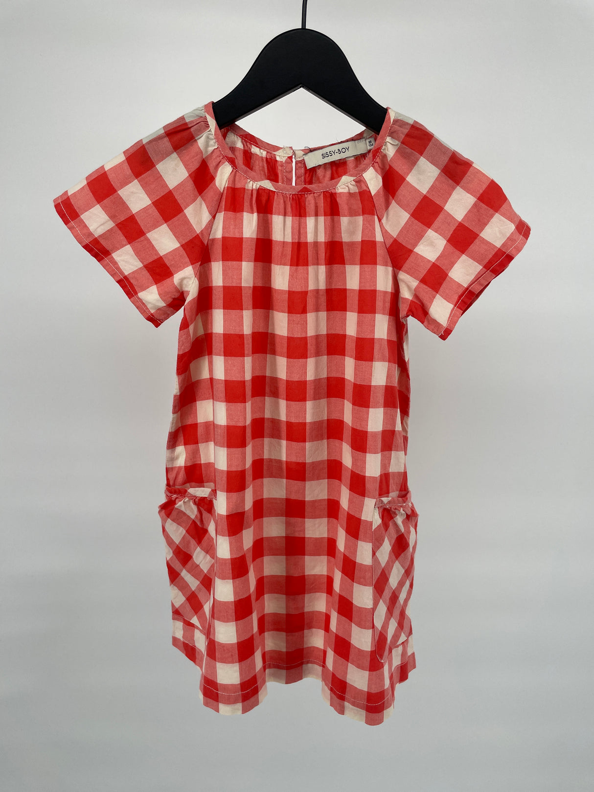 Jurkje Korte Mouw Rood Beige Geblokt Maat 98 / 104