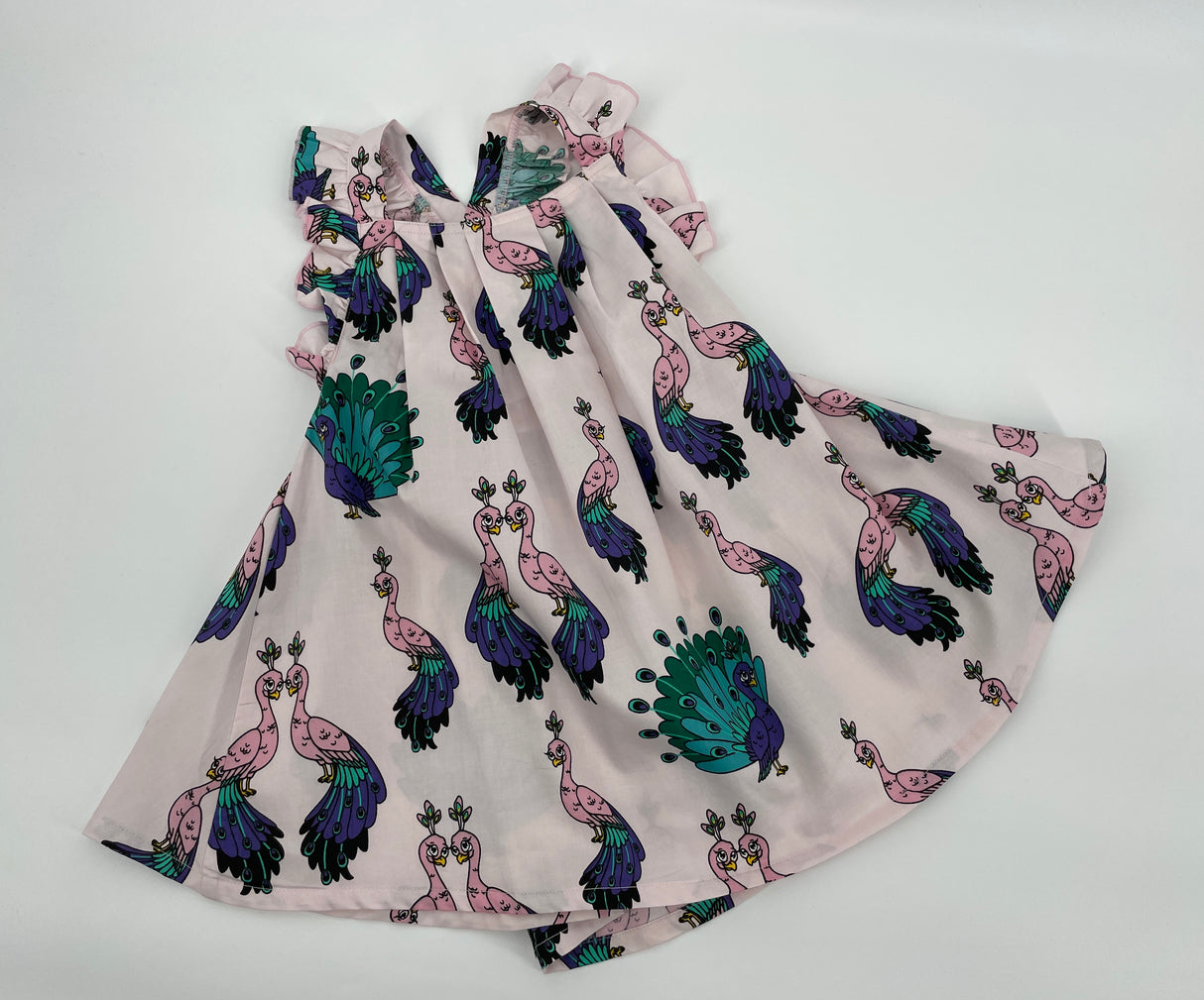 Jurk Roze Pauwen Maat 92 / 98