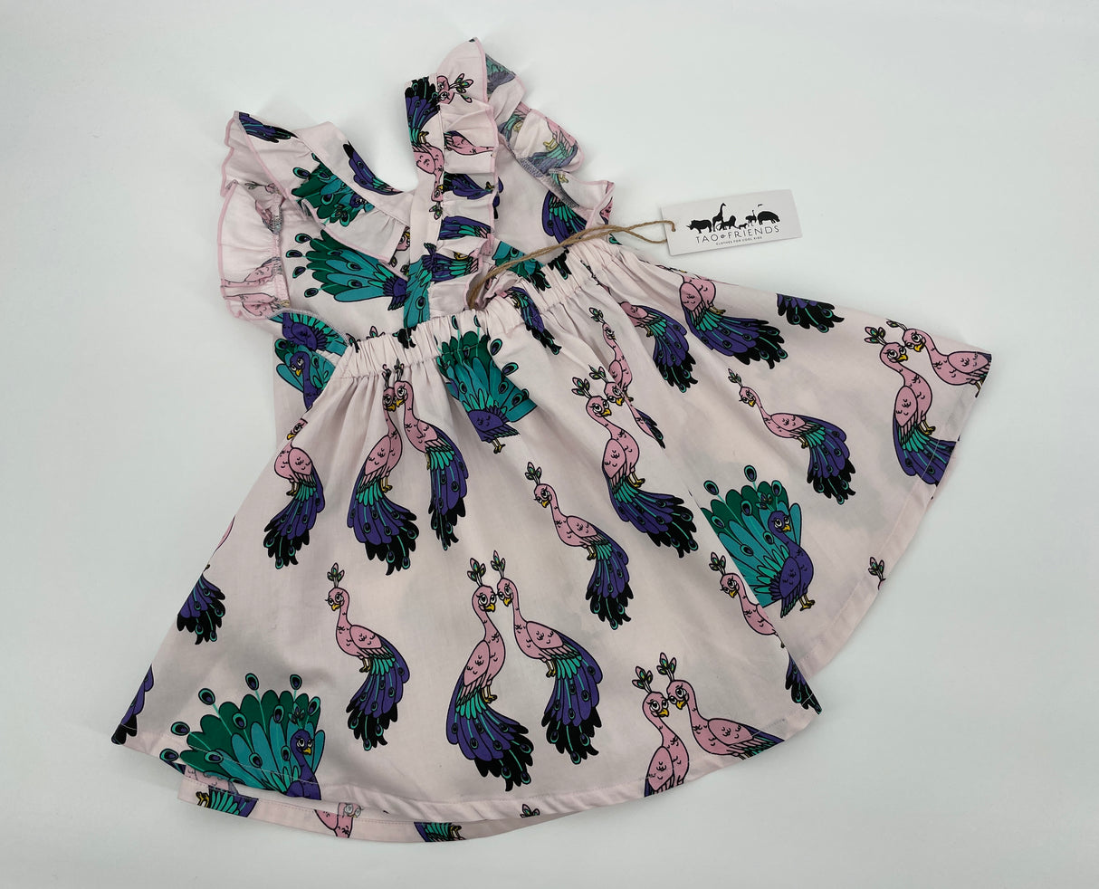 Jurk Roze Pauwen Maat 92 / 98