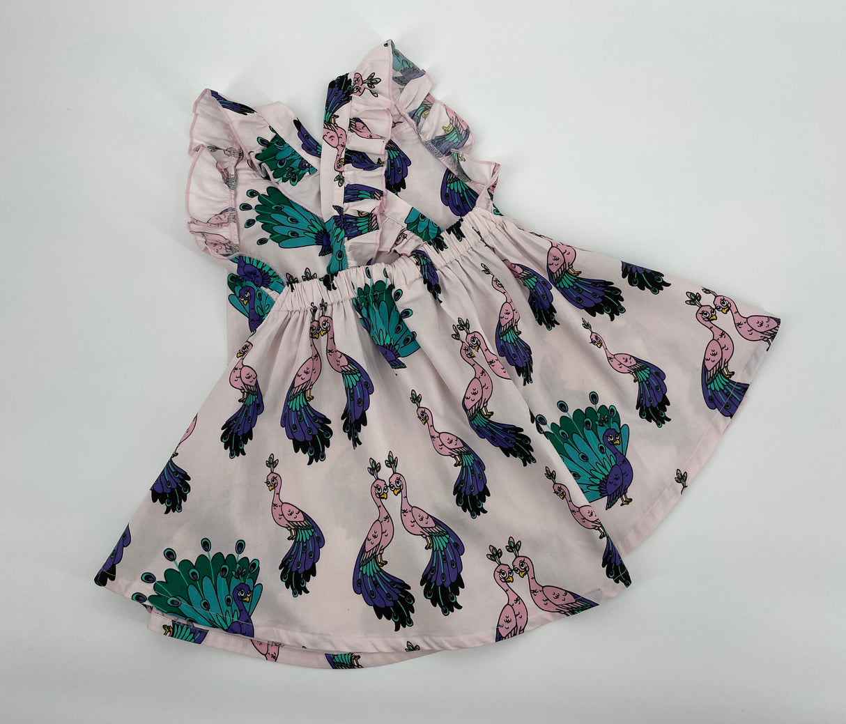 Jurk Roze Pauwen Maat 92 / 98