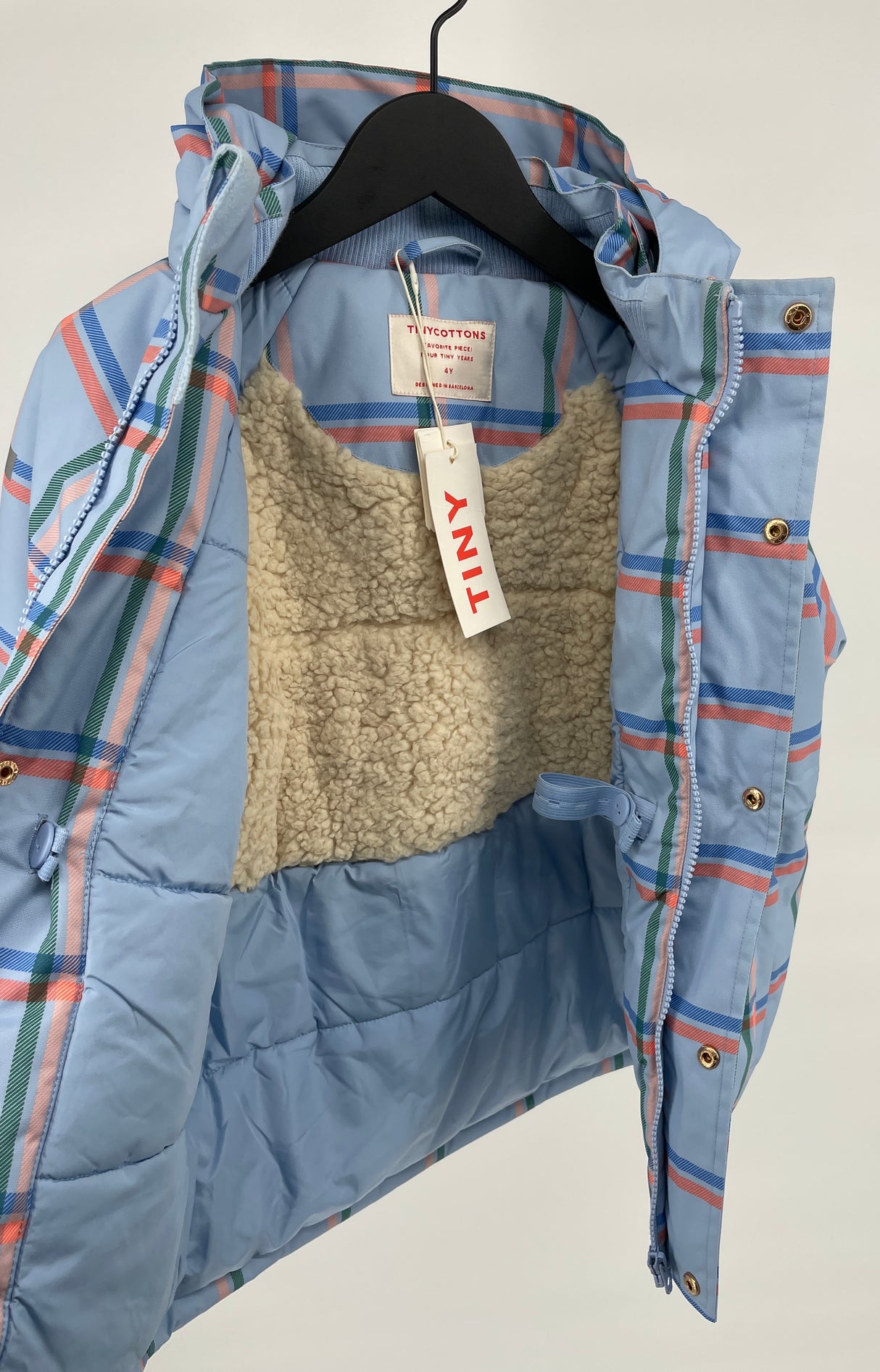 Winterjas Lichtblauw Geruit Maat 104