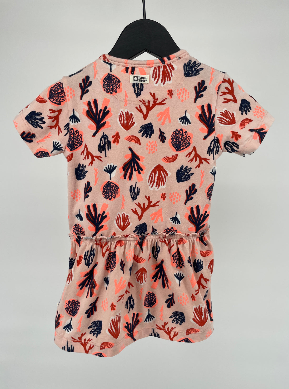 Jurkje Korte Mouw Roze Koraal Print Maat 74