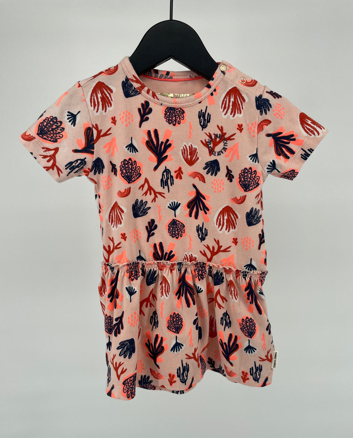 Jurkje Korte Mouw Roze Koraal Print Maat 74