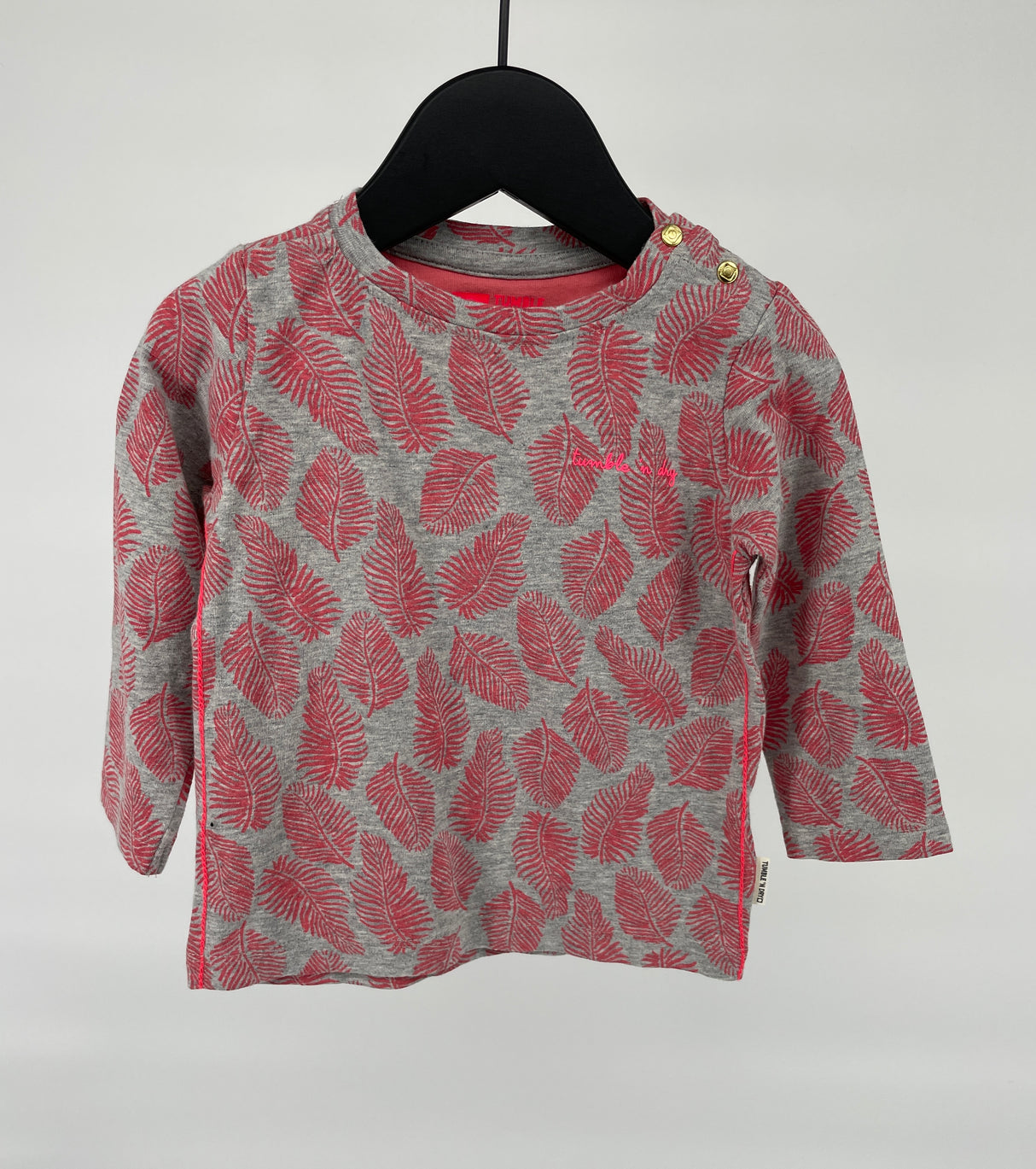 Longsleeve Grijs Roze Blaadjes Print Maat 68