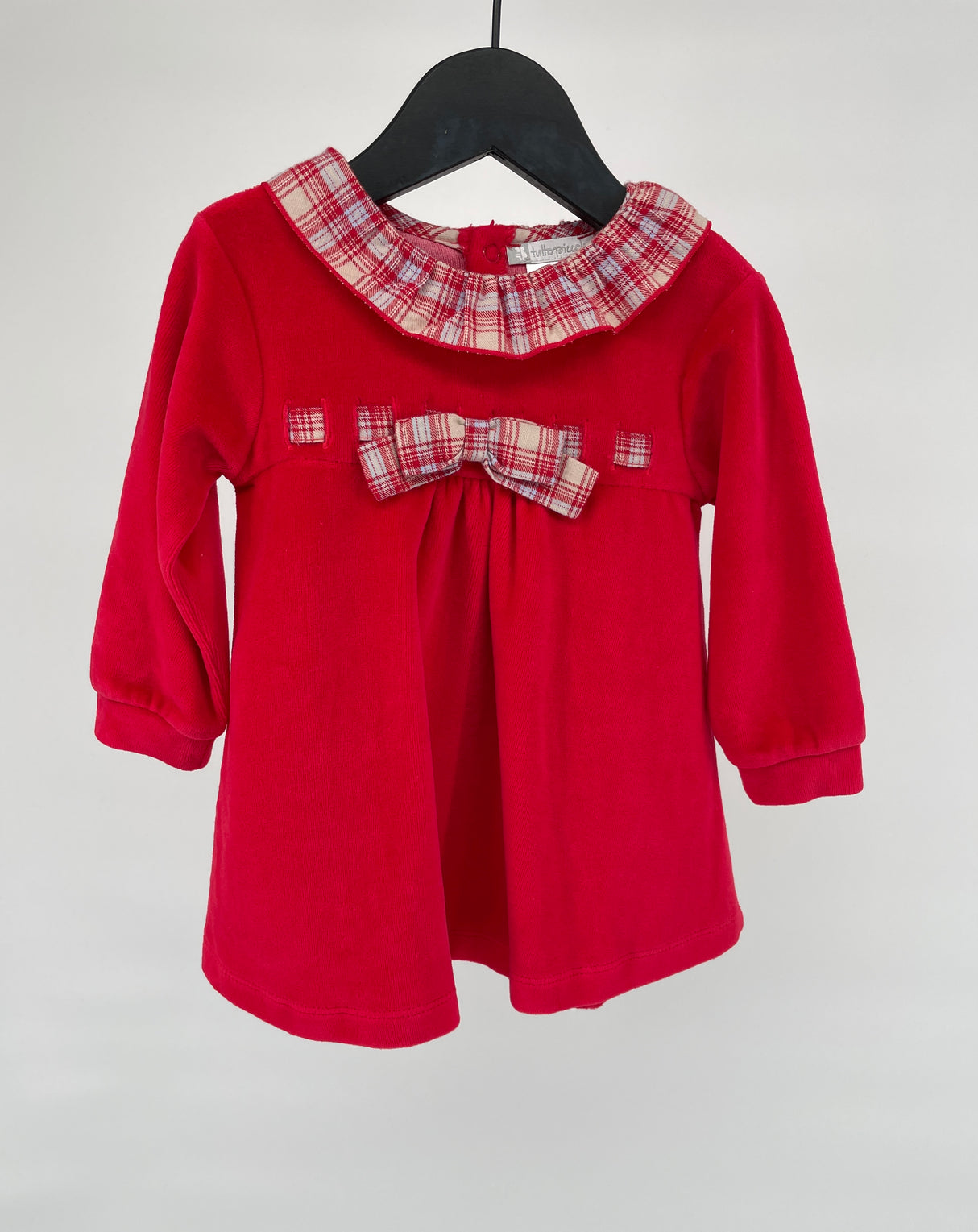 Jurkje Rood Velours Ruit Roesjes Maat 68