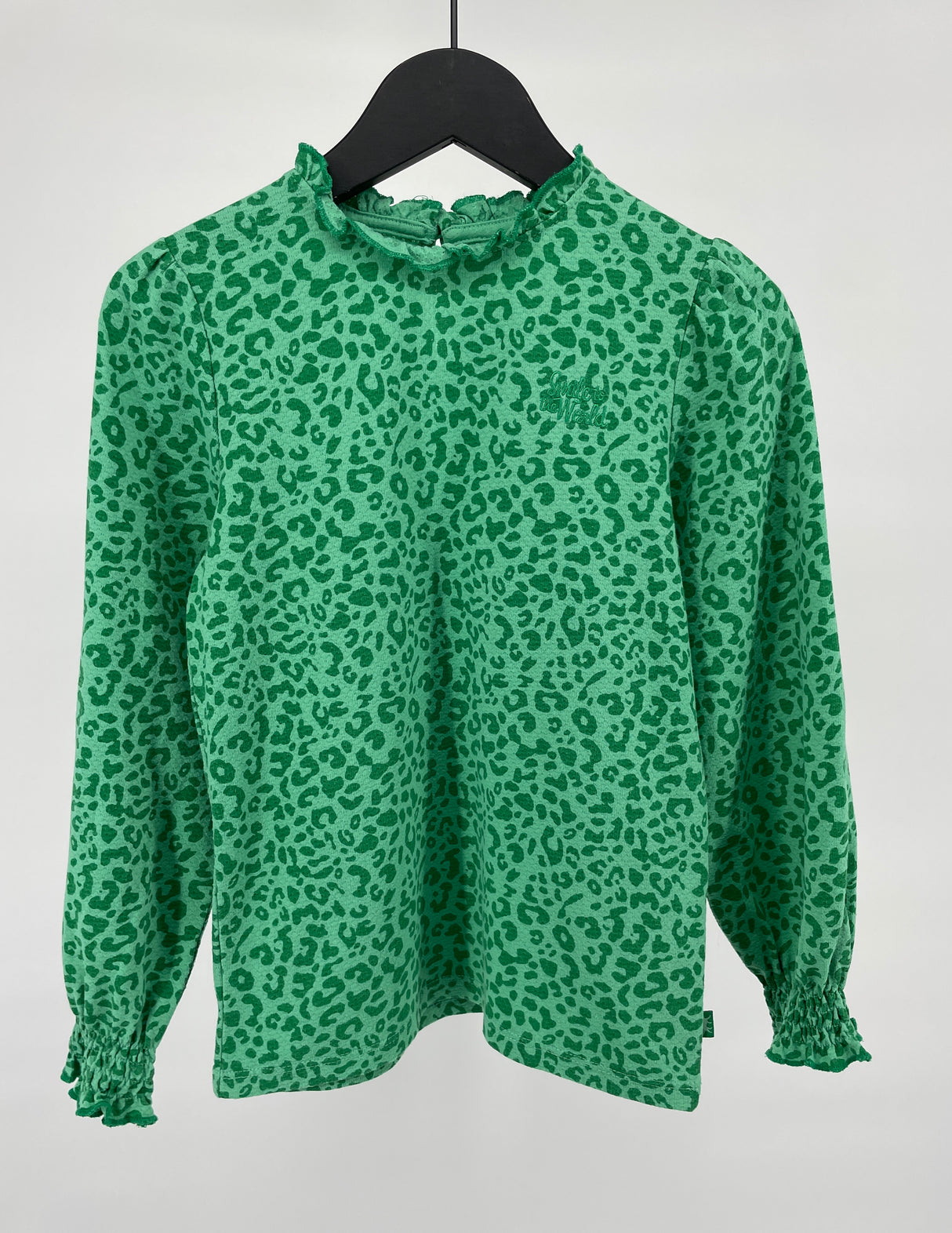 Top Lange Mouw Groen Luipaard Print Roesjes Maat 122 / 128