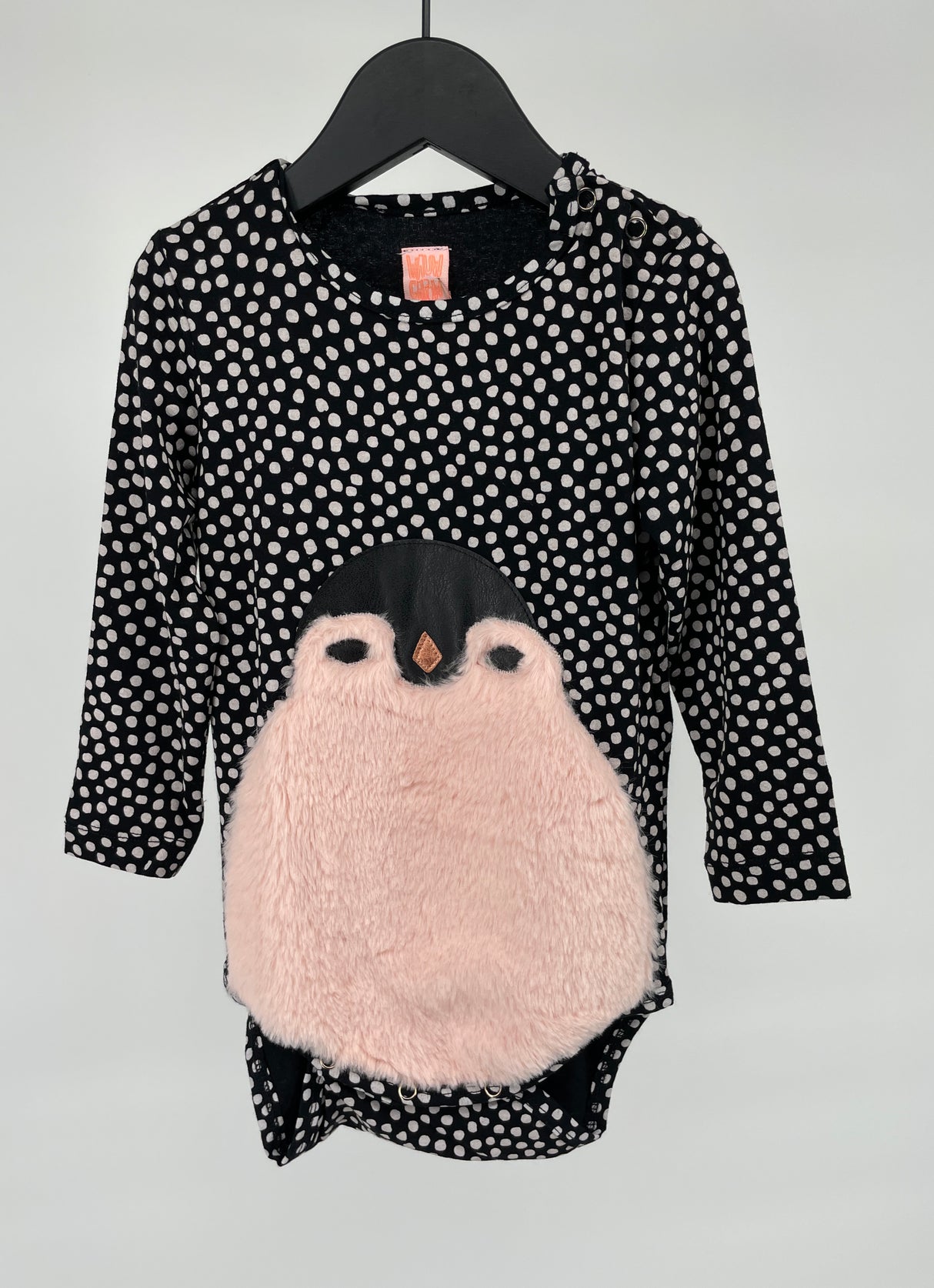 Romper Zwart Witte Stippen Pinguin Maat 92