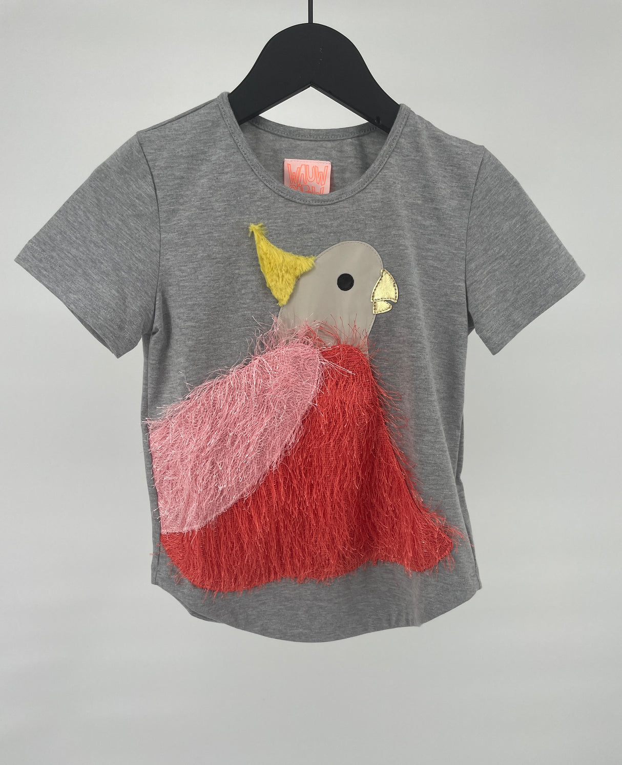 T-shirt Grijs Oranje Roze Vogel Maat 110