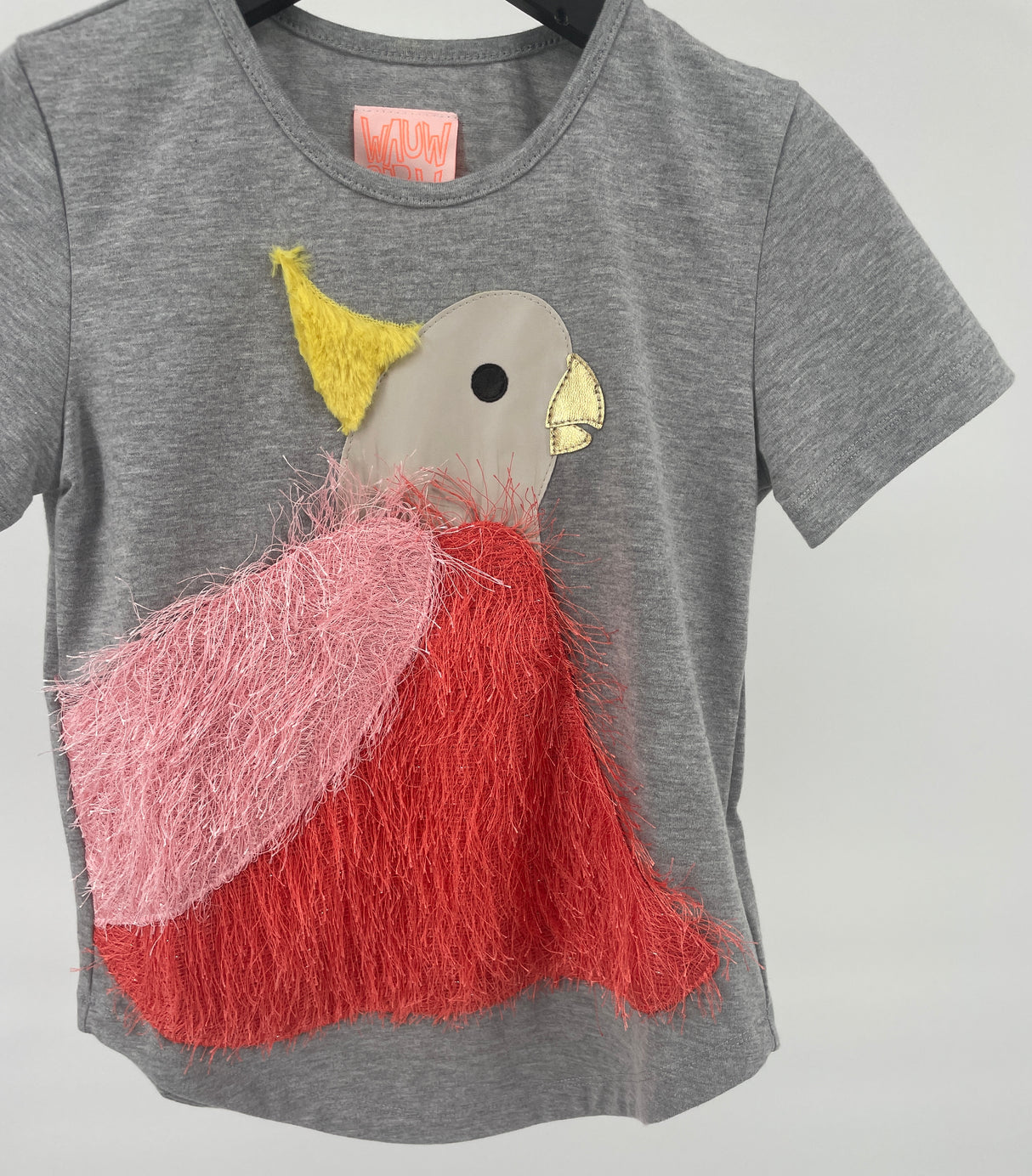 T-shirt Grijs Oranje Roze Vogel Maat 110