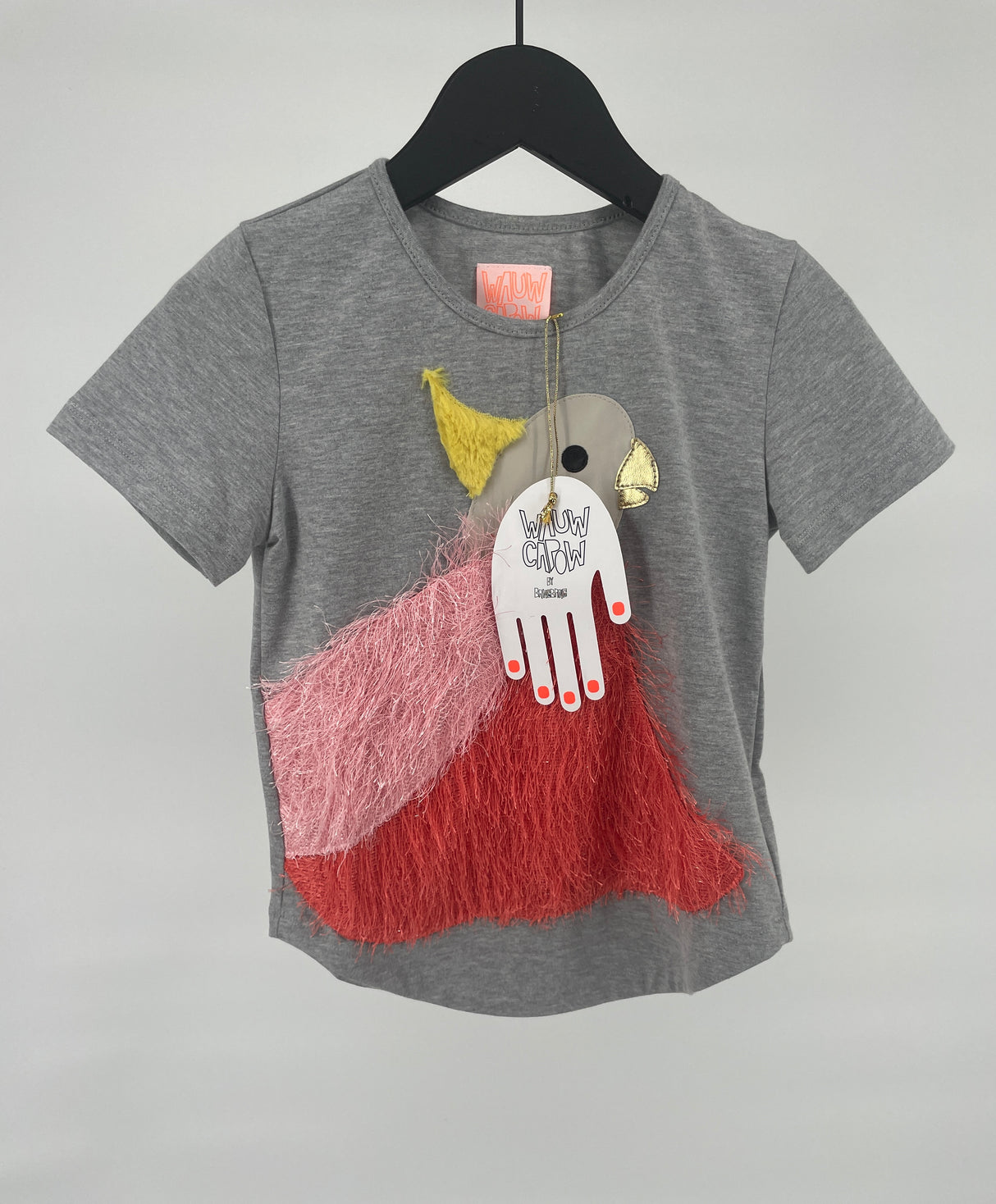 T-shirt Grijs Oranje Roze Vogel Maat 110