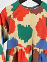 Jurk Lange Mouwen Beige Multi Color 'Spots' Maat 116 / 122