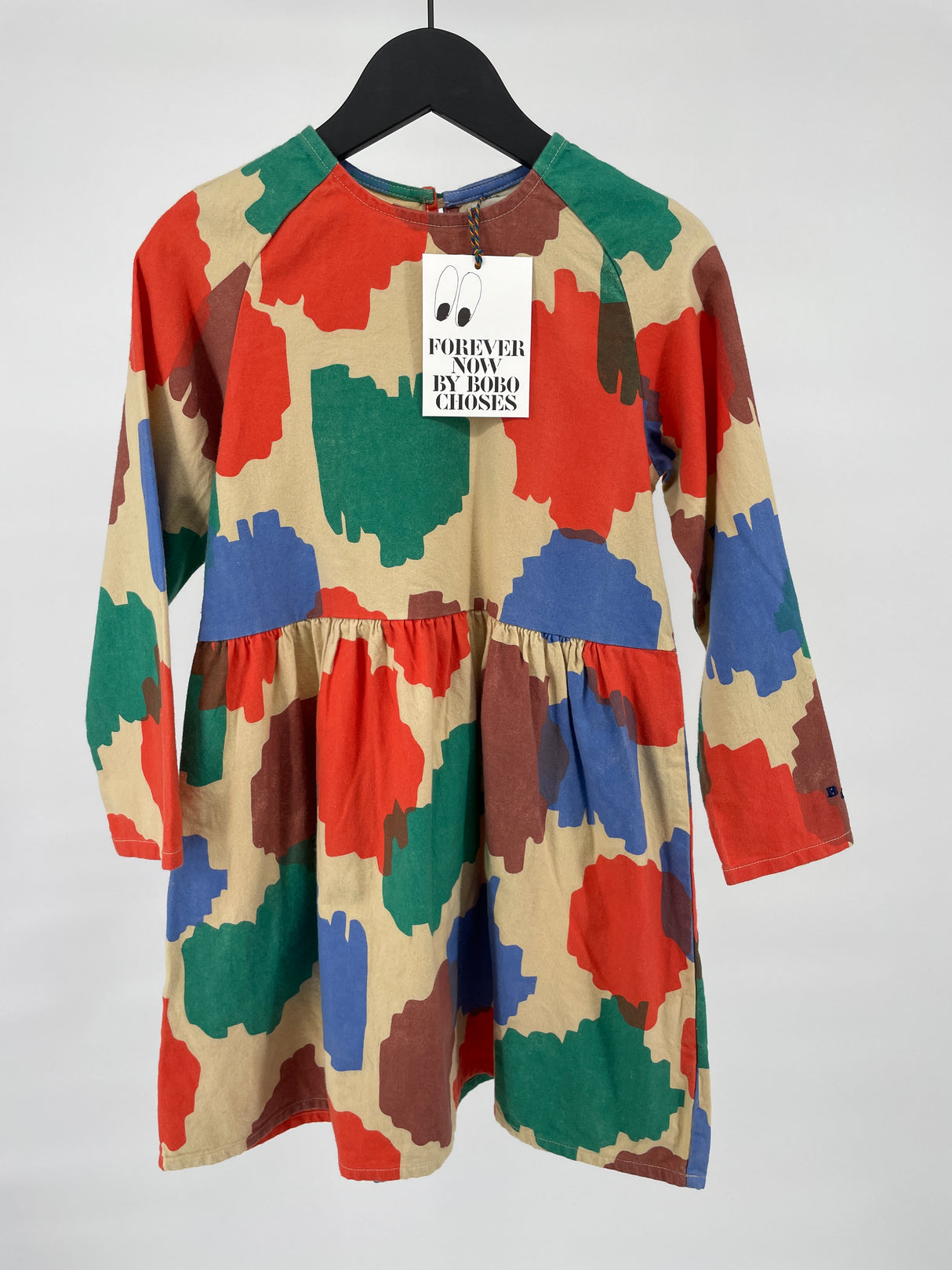 Jurk Lange Mouwen Beige Multi Color 'Spots' Maat 116 / 122