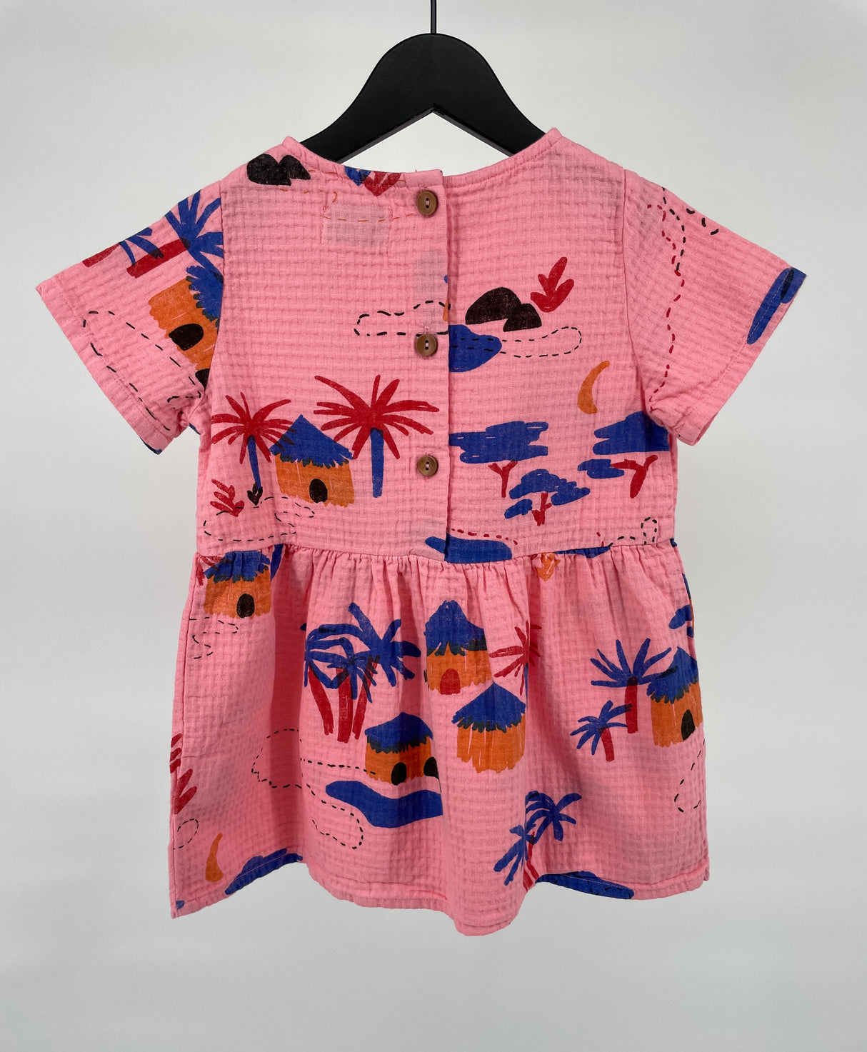 Jurk Roze Korte Mouw Afrika Print Maat 92 / 98