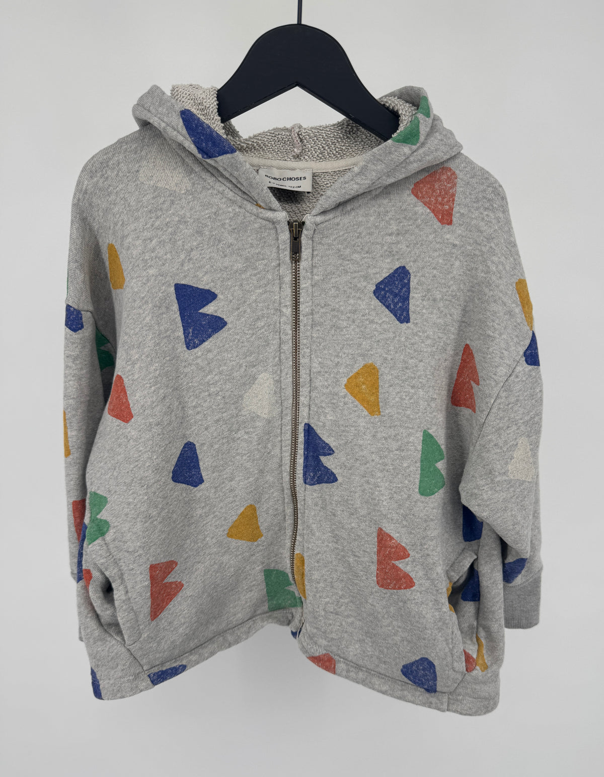 Vest Capuchon Grijs Multi Color Vormen Print Maat 116 / 122