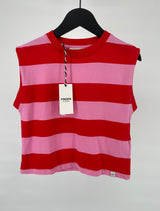 Top Mouwloos Roze Rood Gestreept Watermeloen Maat 122